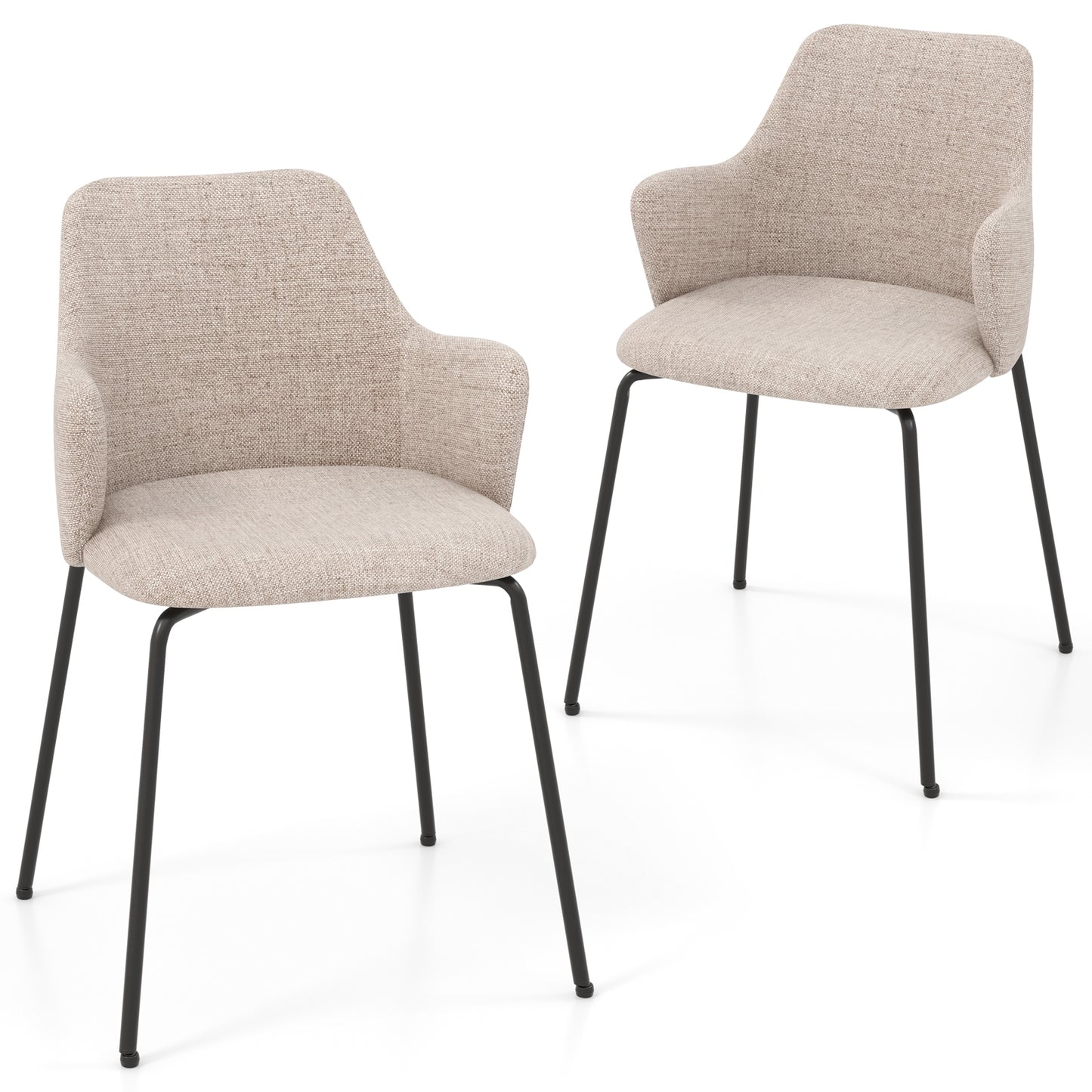 Ergonomic Dining Chairs with Curved Backrest, Wide Seat and Armrests in Beige – Set of 2