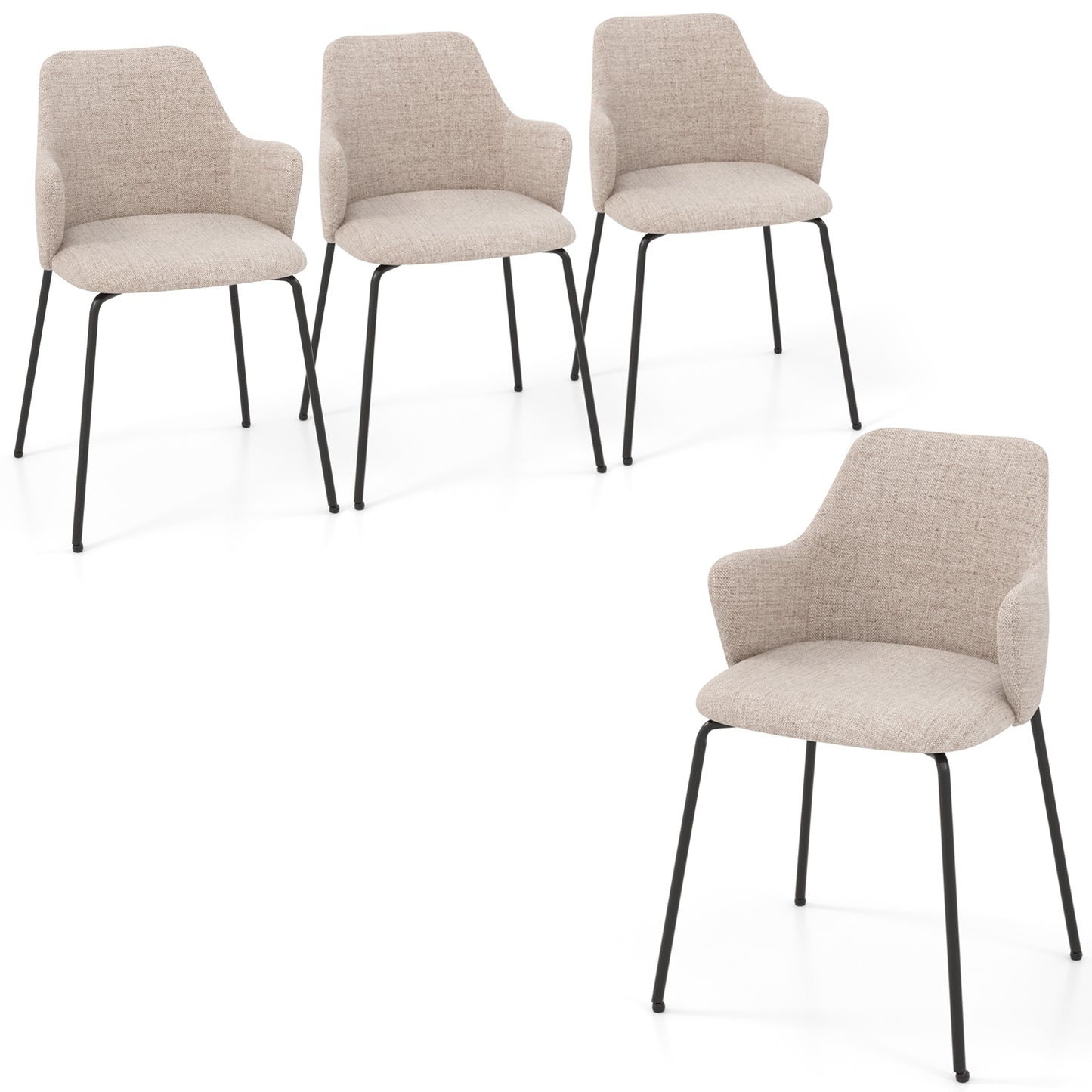 Ergonomic Dining Chairs with Curved Backrest, Wide Seat and Armrests in Beige – Set of 2