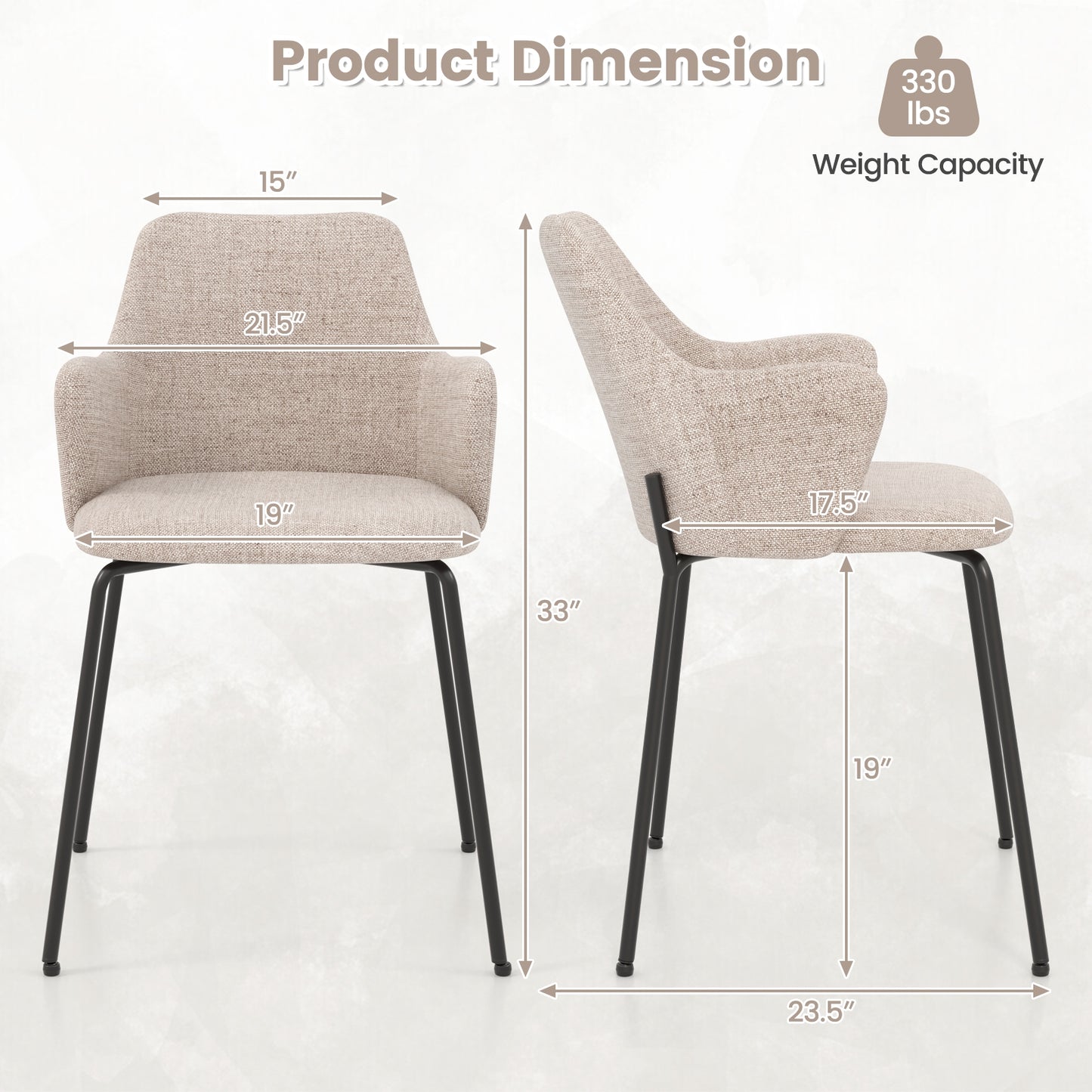 Ergonomic Dining Chairs with Curved Backrest, Wide Seat and Armrests in Beige – Set of 2