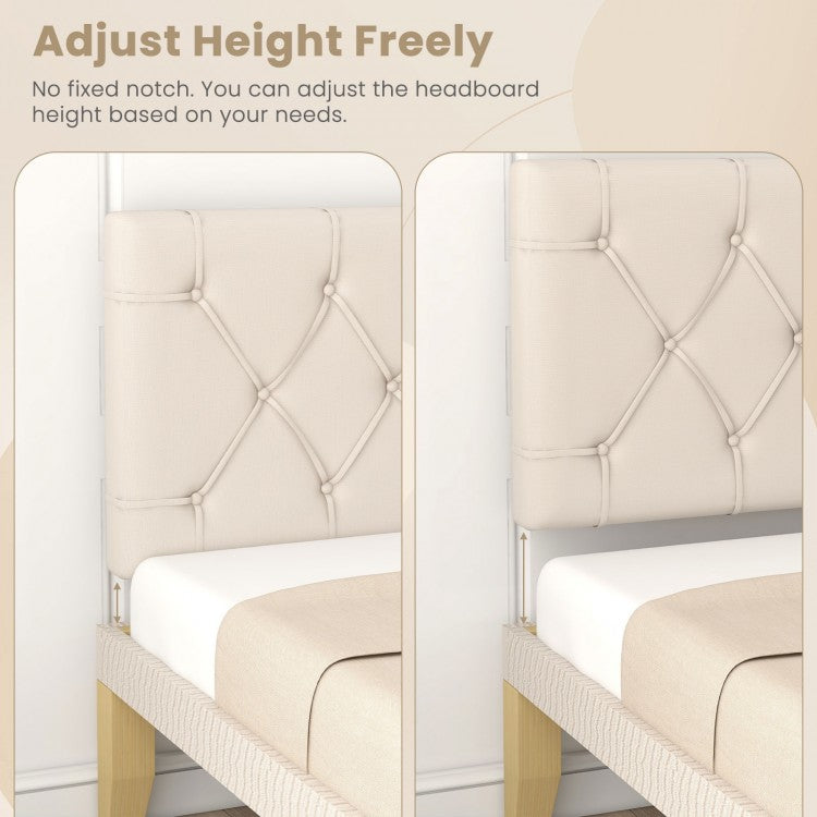 Beige Upholstered Twin Bed Headboard with Adjustable Height and Button Tufted Design