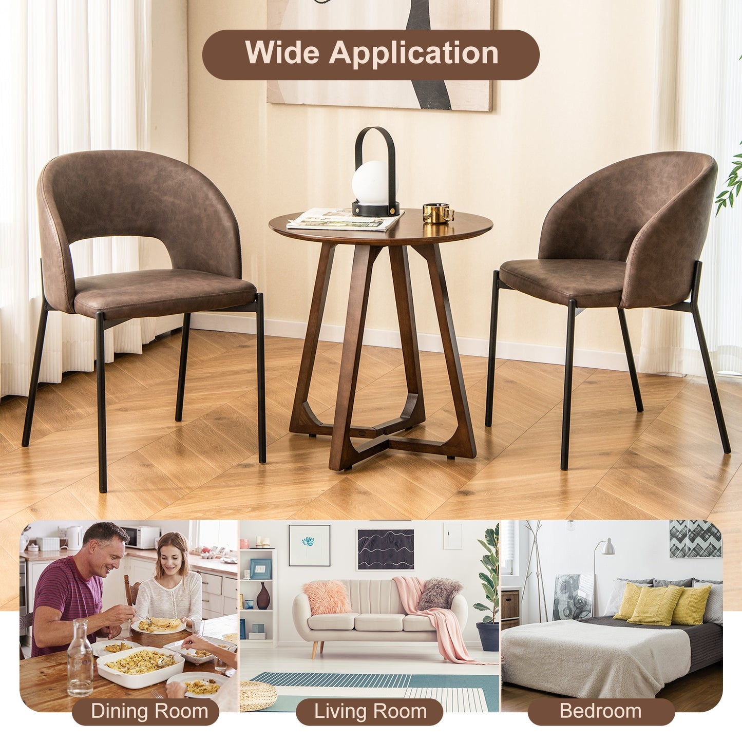 Elegant Dining Chairs with High-Density Sponge Cushion and PU Leather Upholstery – Set of 2