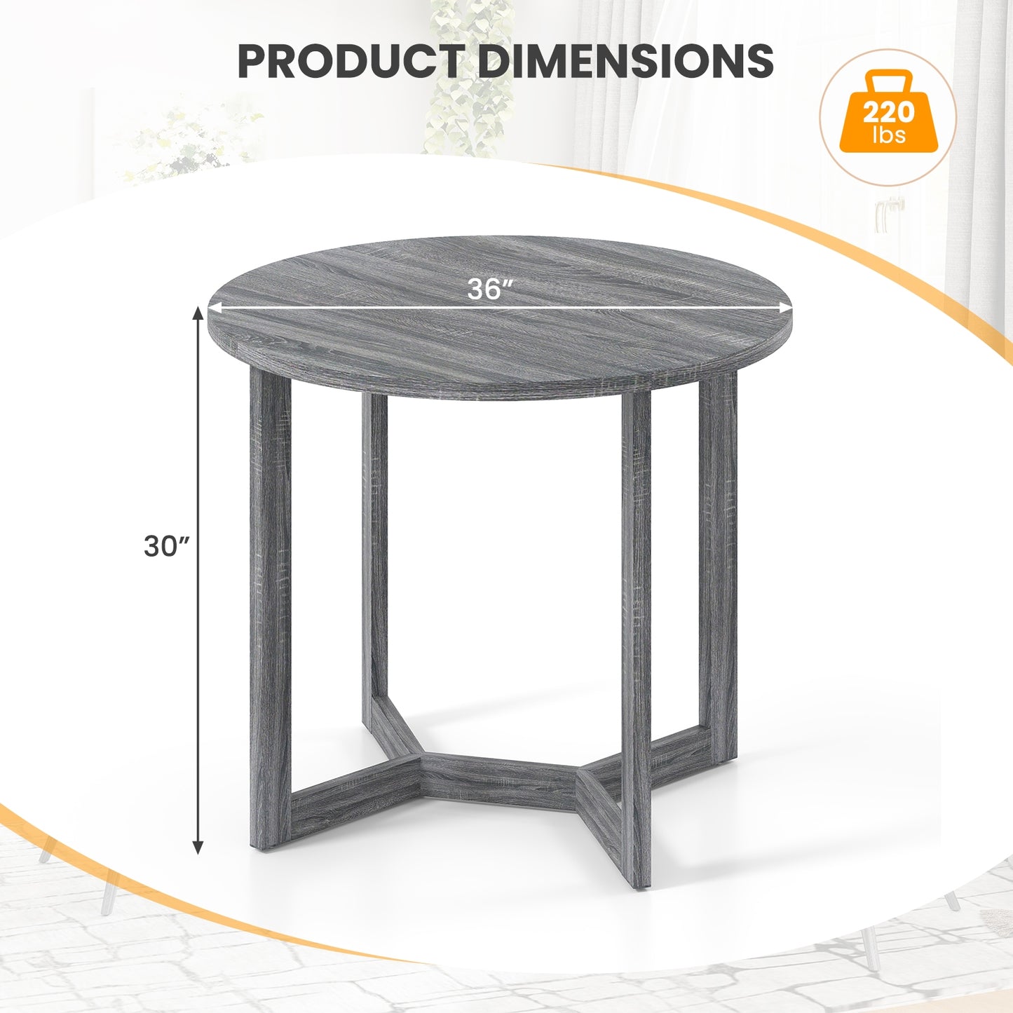 Elegant 36 Round Wood Dining Table for 2 to 4 with Unique Wing Pedestal Base in Black