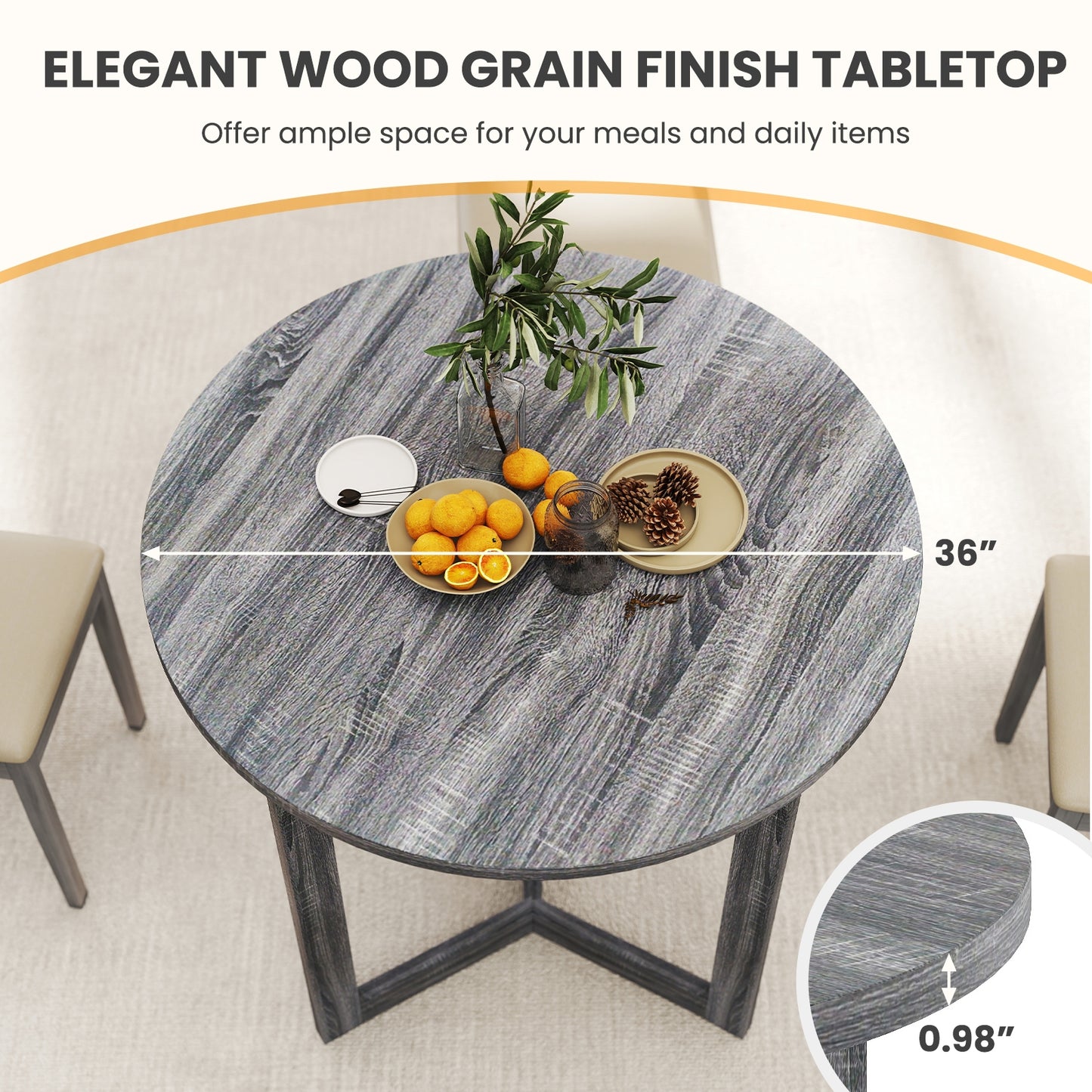 Elegant 36 Round Wood Dining Table for 2 to 4 with Unique Wing Pedestal Base in Black