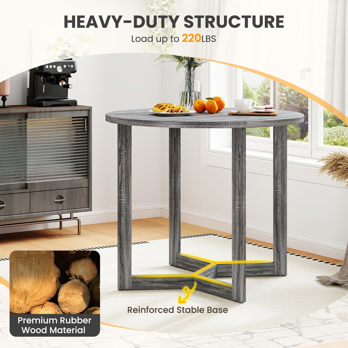 Elegant 36 Round Wood Dining Table for 2 to 4 with Unique Wing Pedestal Base in Black