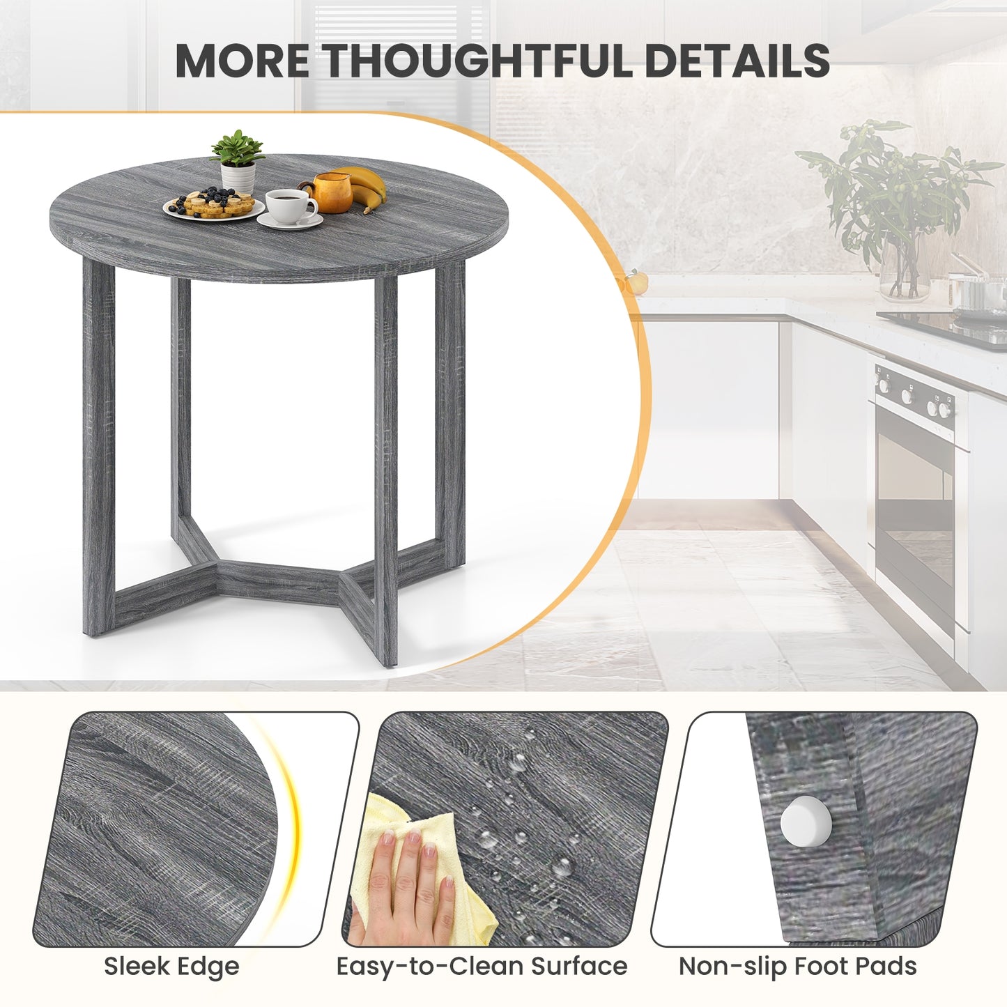 Elegant 36 Round Wood Dining Table for 2 to 4 with Unique Wing Pedestal Base in Black