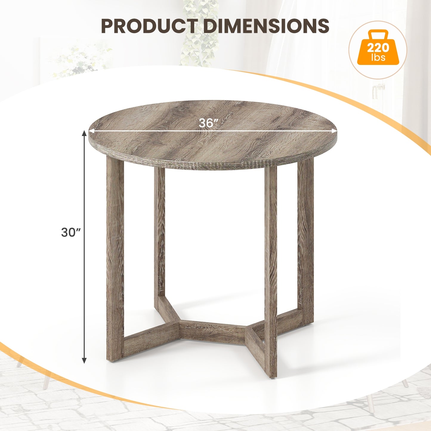 Elegant 36 Round Wood Dining Table for 2 to 4 with Unique Wing Pedestal Base in Grey