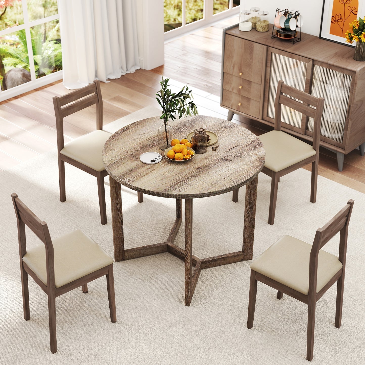 Elegant 36 Round Wood Dining Table for 2 to 4 with Unique Wing Pedestal Base in Grey