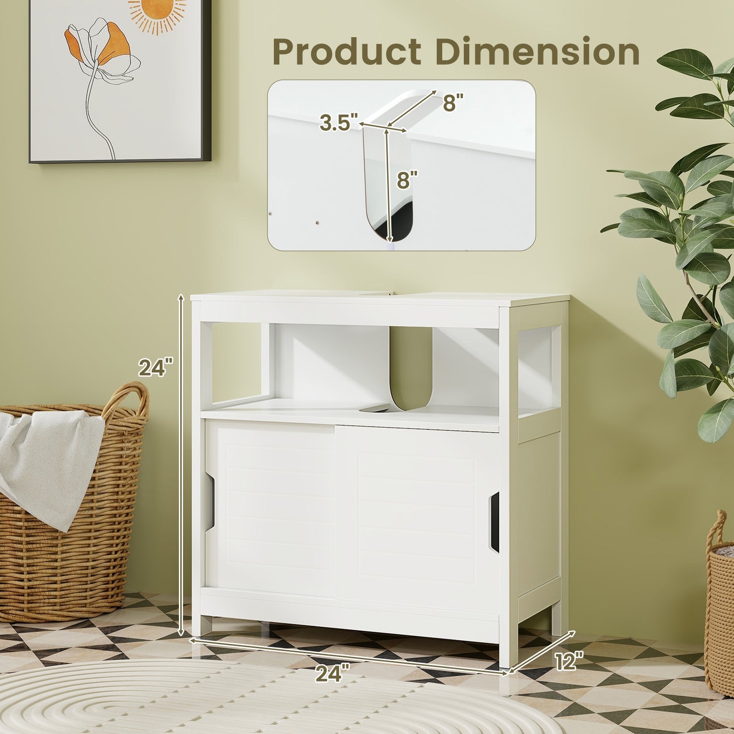 Under Sink Storage Cabinet with Sliding Doors & U-Shaped Cut-Out for Vessel Sinks