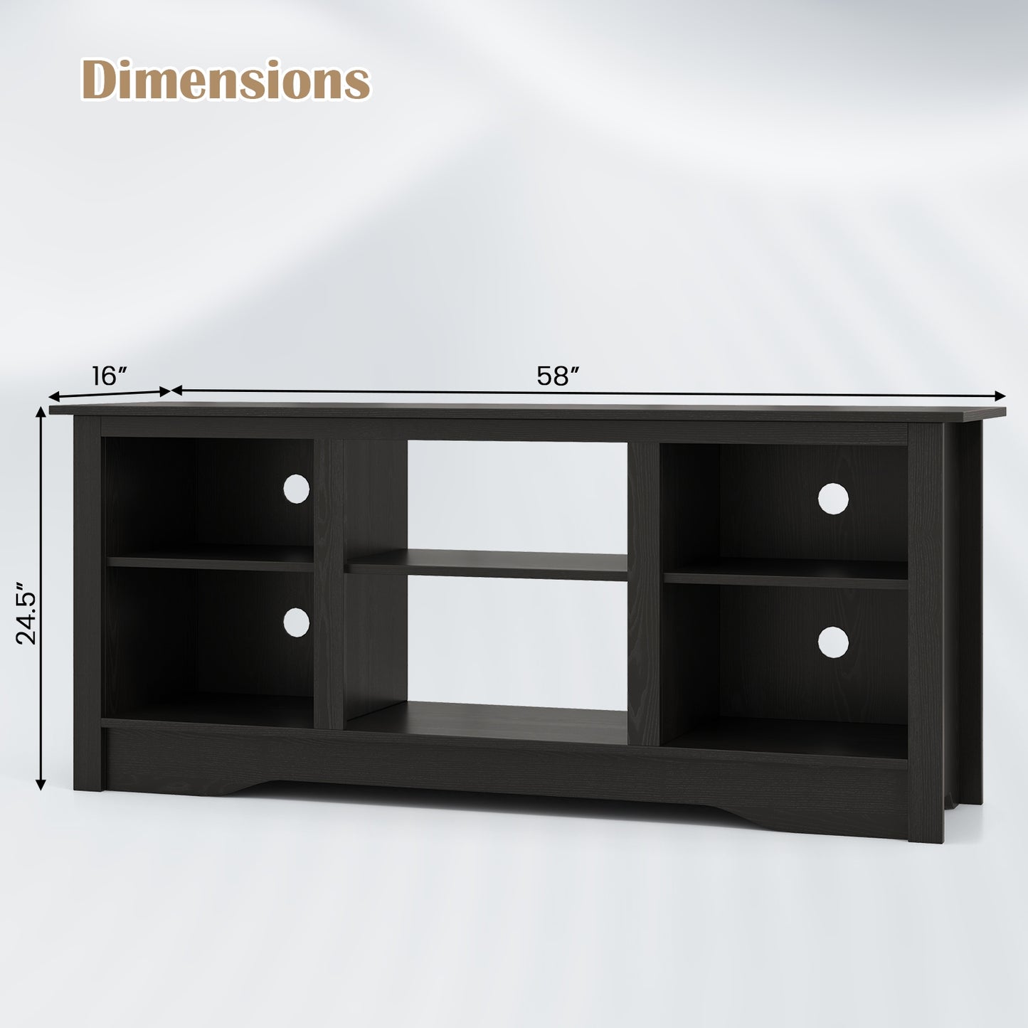 Entertainment Center with Adjustable Shelves for 65 Inch TVs and 18 Inch Fireplace Space - Black