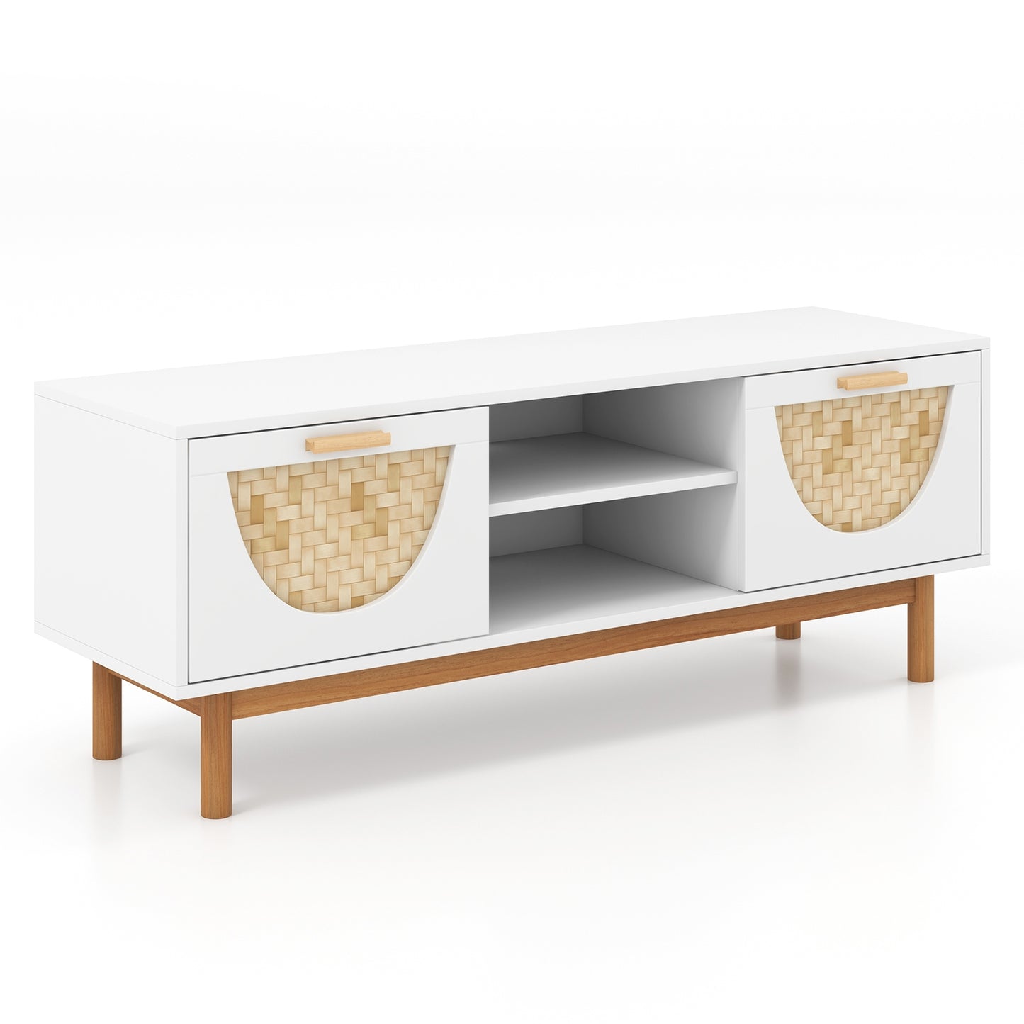 Modern Media Cabinet with 2 Drawers and Natural Bamboo Accents for 55 Inch TVs