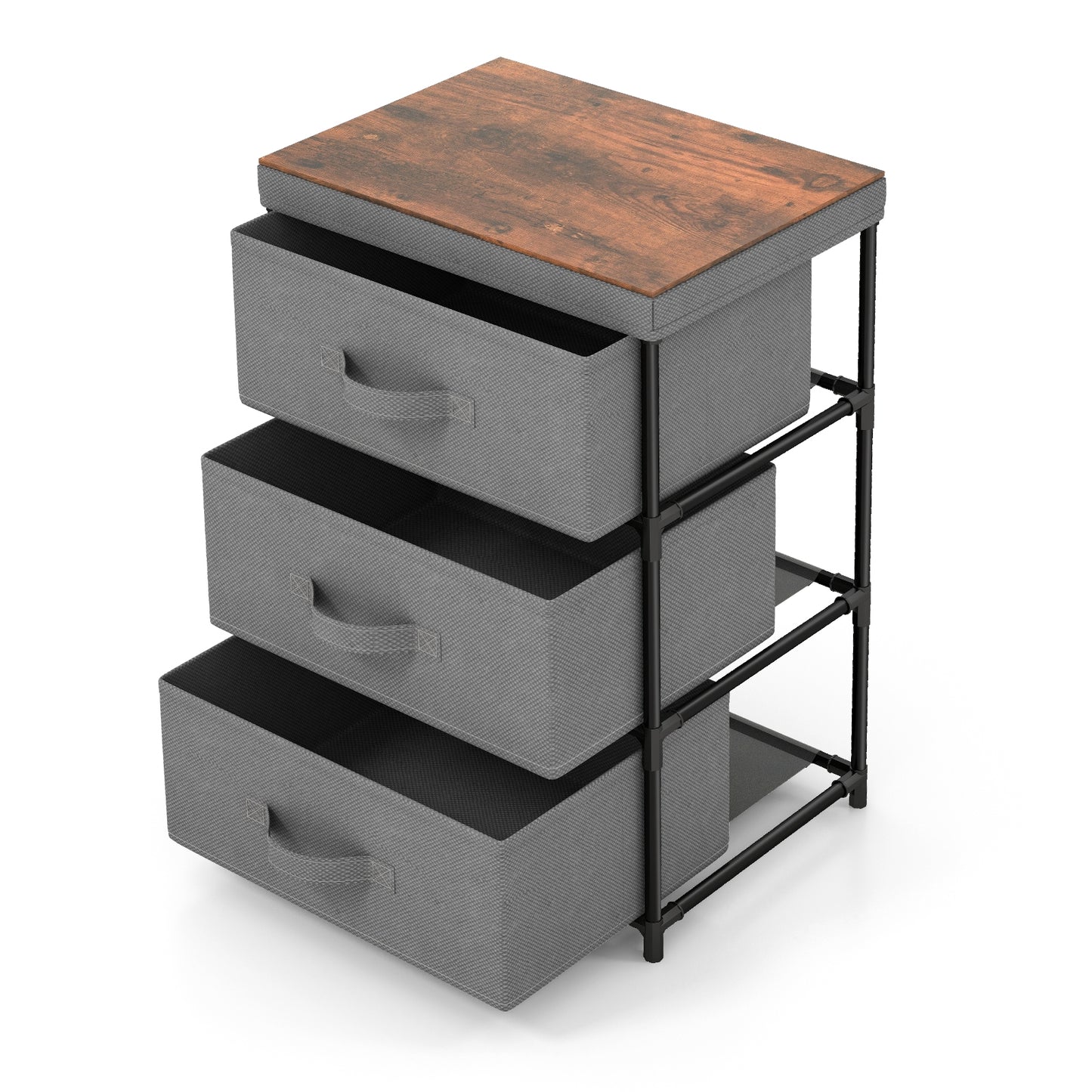 Modern Fabric Nightstand with 3 Storage Drawers and Sturdy Frame - Grey