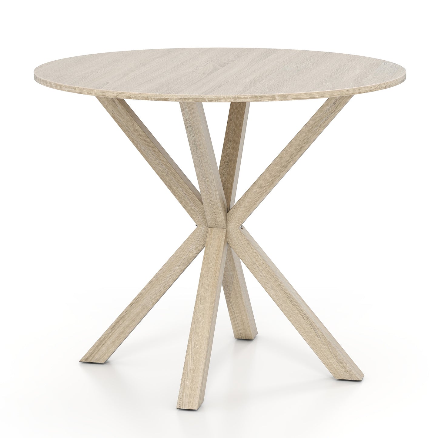 36 Inch Round Wood Dining Table with X-Shaped Pedestal Base for 2-4 People in Grey