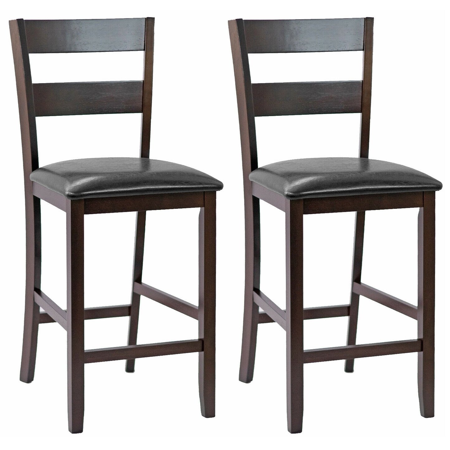 Set of 2 Upholstered Counter Height Bar Stools with PU Leather Seats and Wood Legs