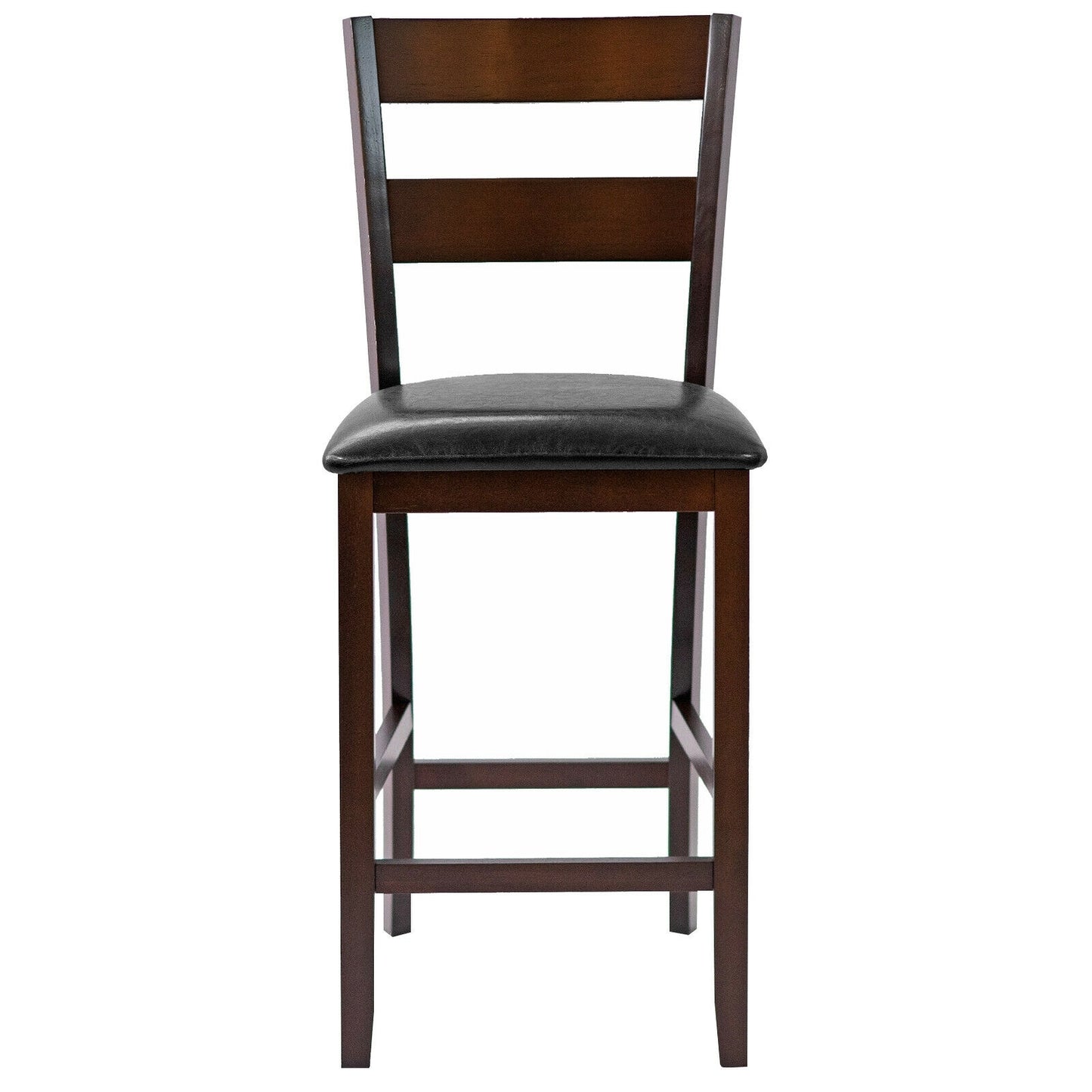 Set of 2 Upholstered Counter Height Bar Stools with PU Leather Seats and Wood Legs