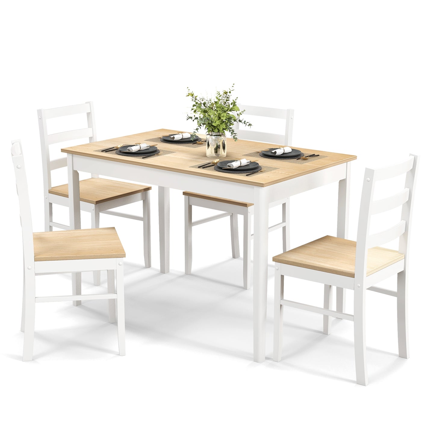 Modern 5 Piece Dining Table Set with Rectangular Wood Table and Upholstered Chairs - Natural