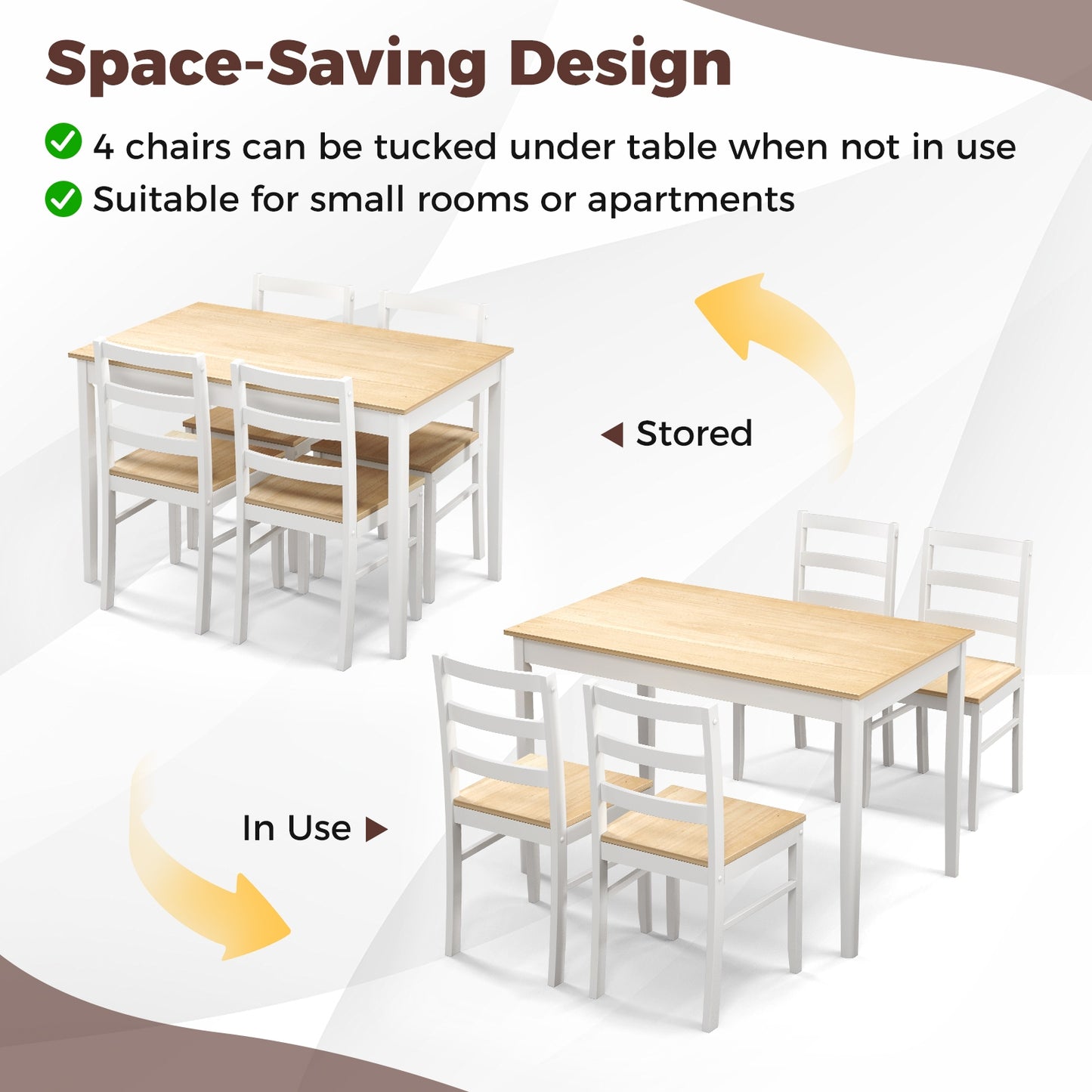 Modern 5 Piece Dining Table Set with Rectangular Wood Table and Upholstered Chairs - Natural