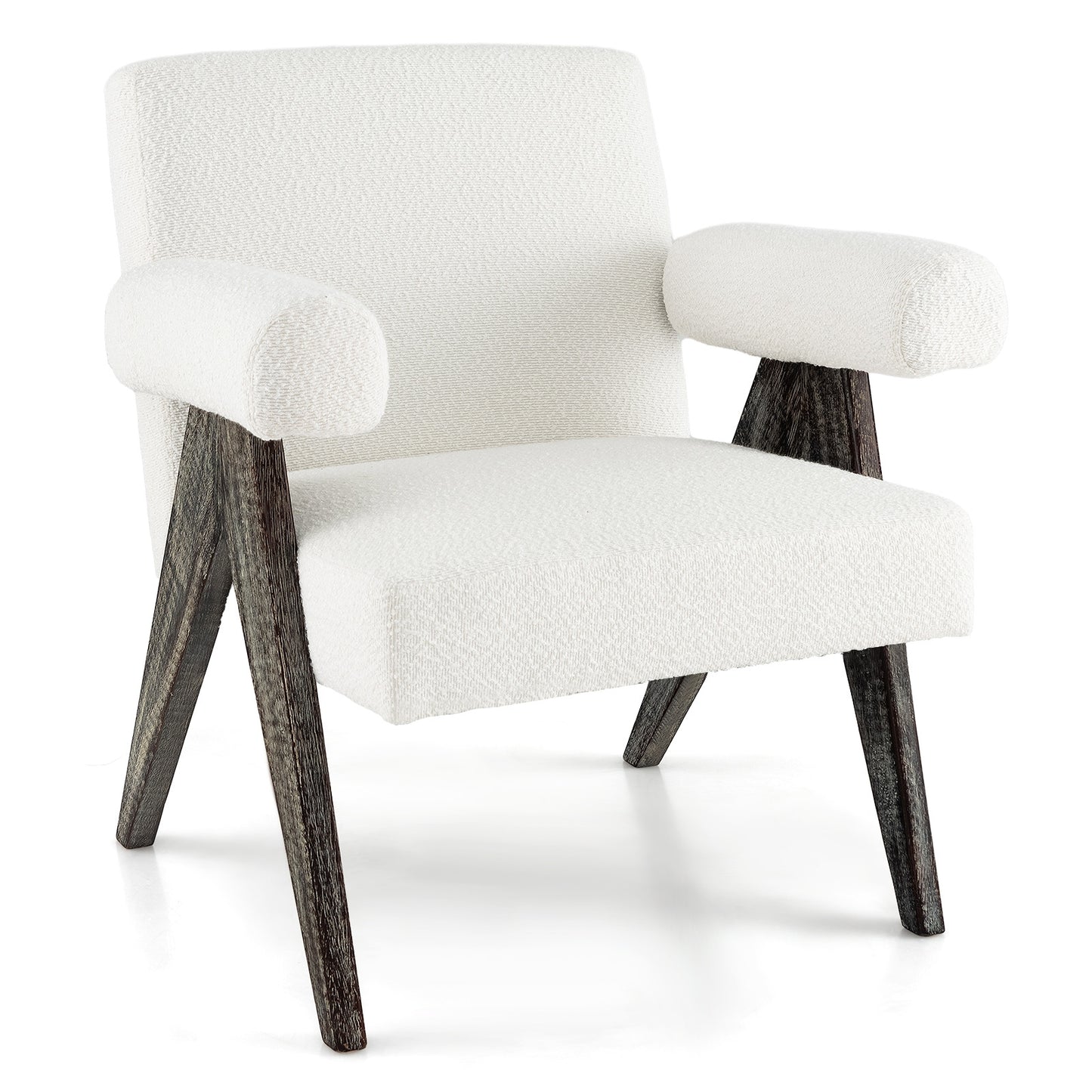 Sherpa Upholstered Accent Chair with Solid Rubber Wood Legs and Thick Padded Seat