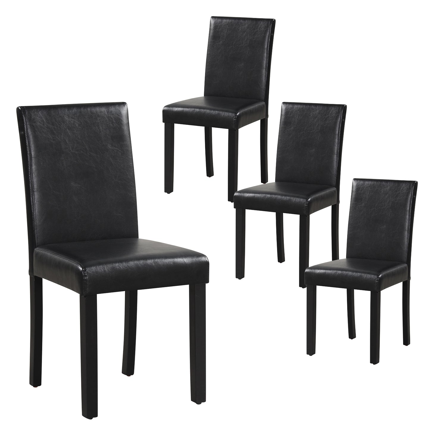 Set of 4 Upholstered Dining Chairs with Wood Frame in Black PU Leather