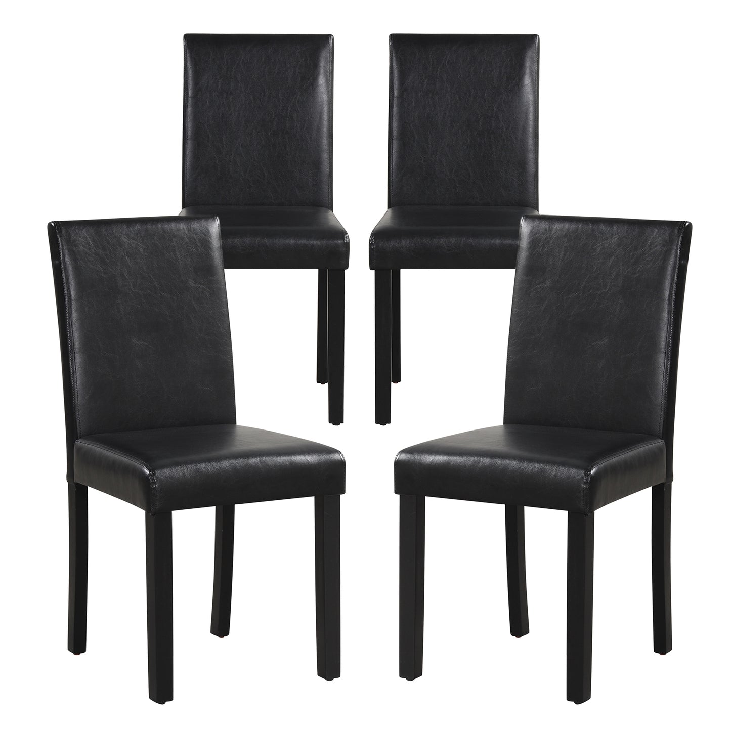 Set of 4 Upholstered Dining Chairs with Wood Frame in Black PU Leather