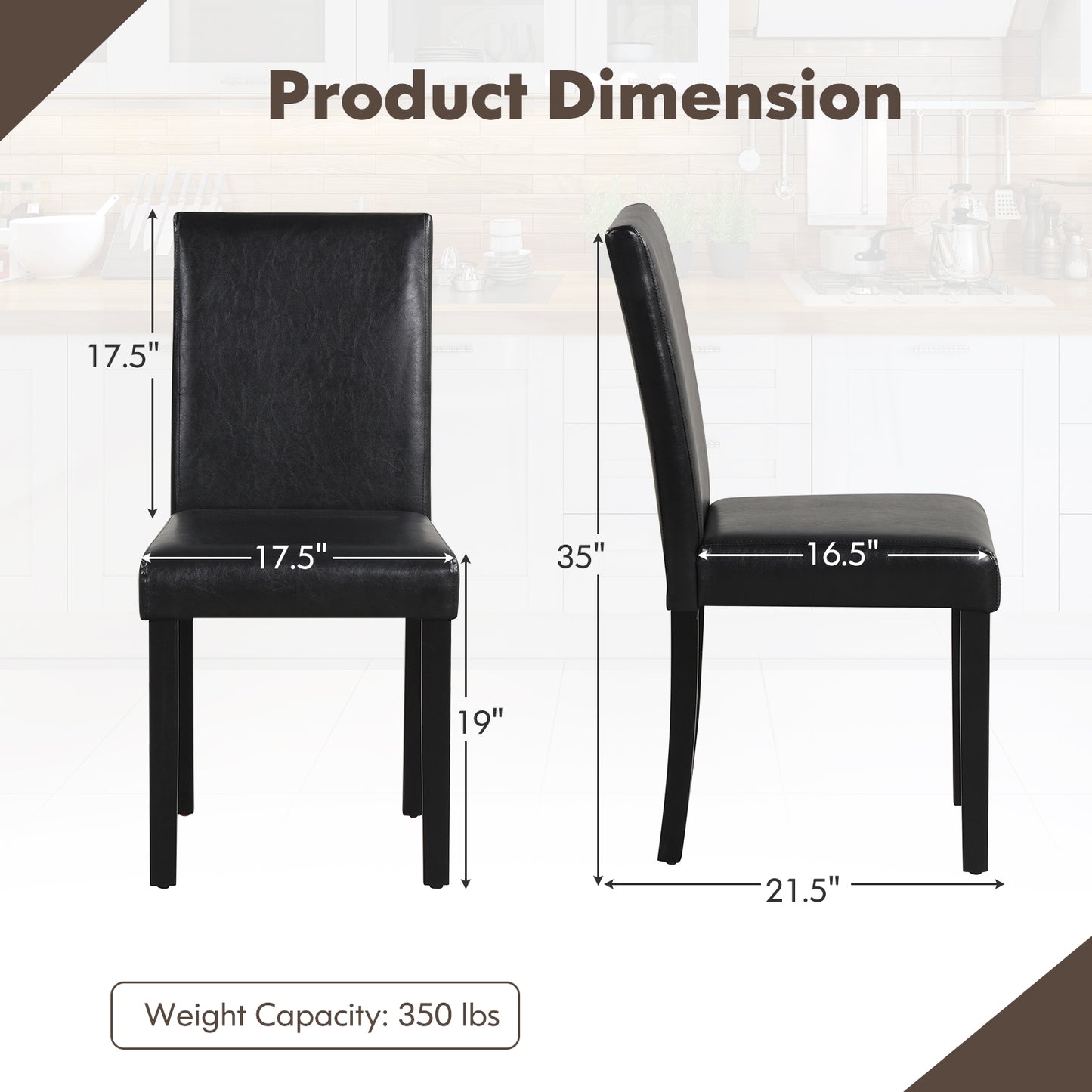 Set of 4 Upholstered Dining Chairs with Wood Frame in Black PU Leather