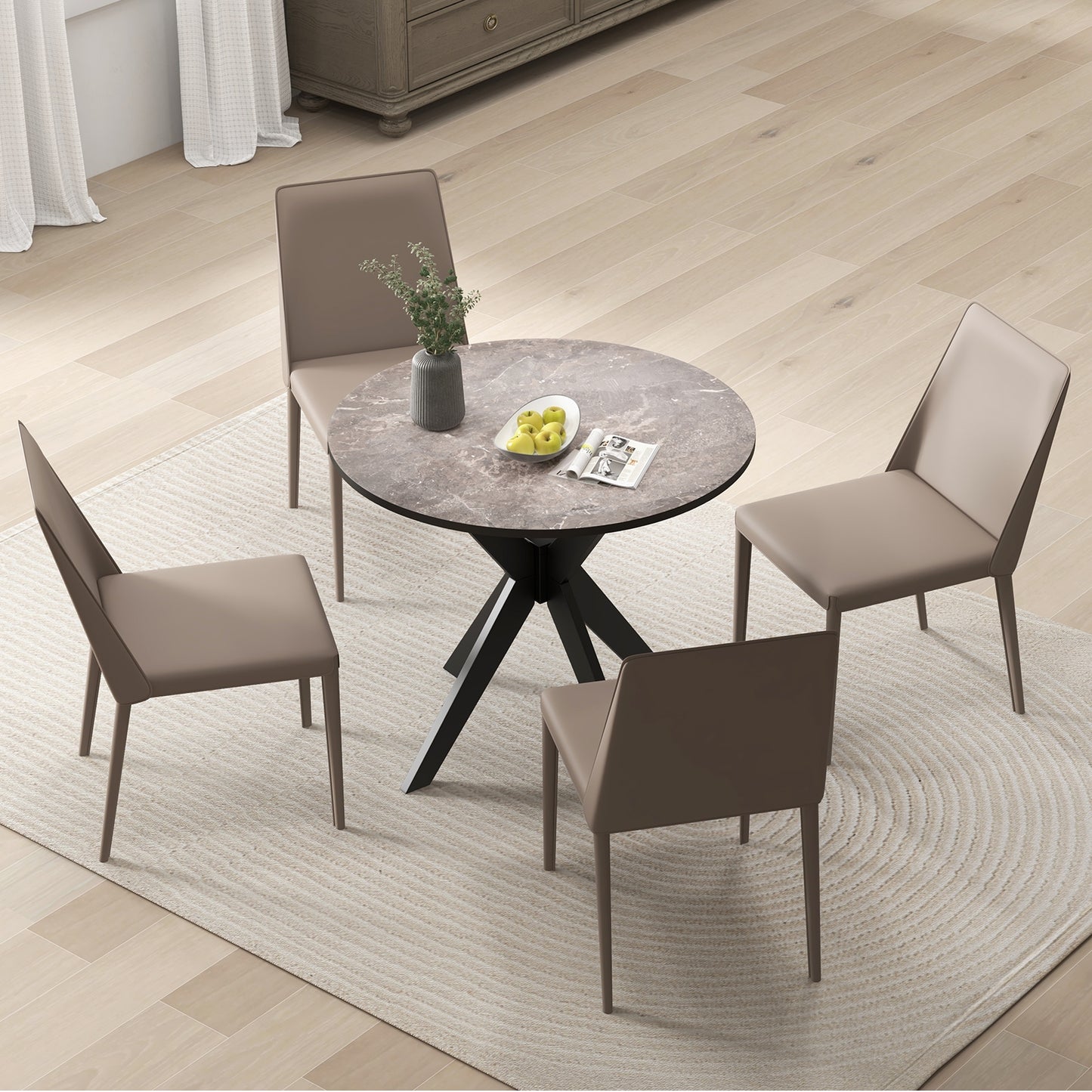 36 Inch Round Dining Table with Faux Marble Top and Solid Wood Legs, Seats 2–4, Black