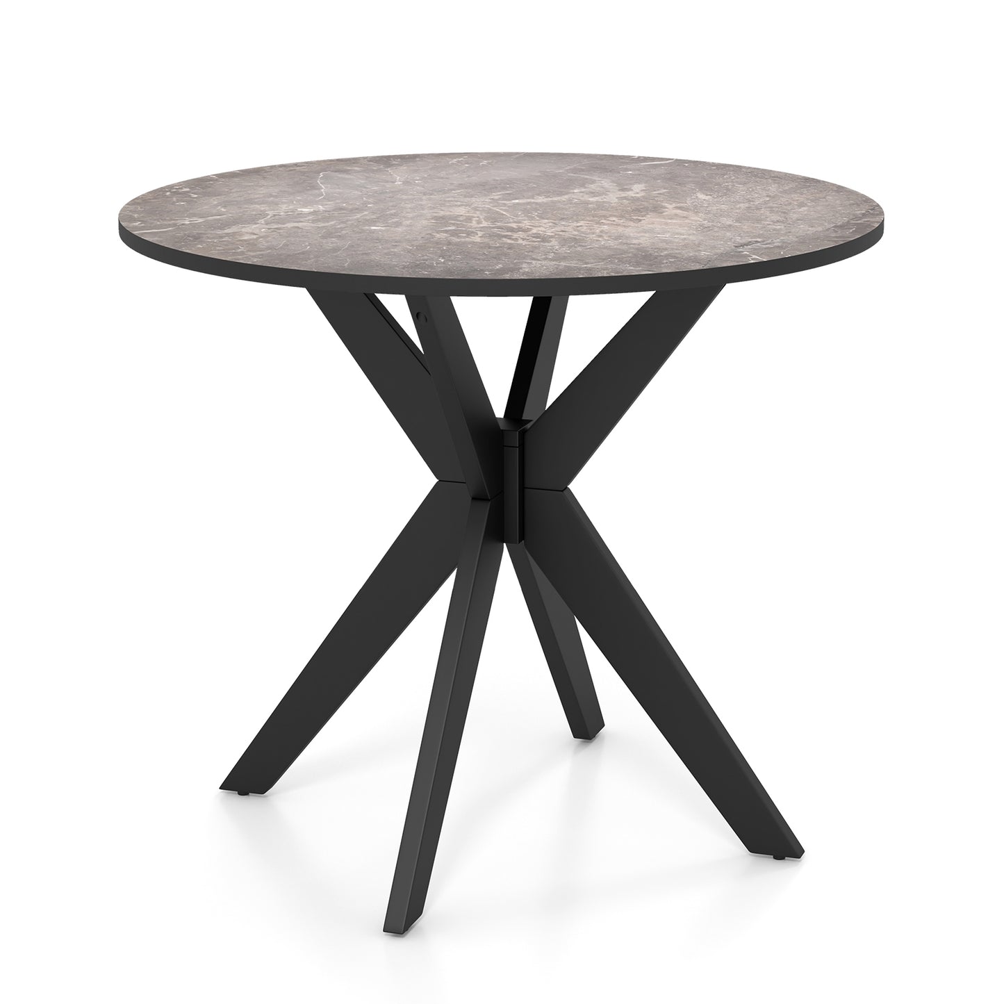 36 Inch Round Dining Table with Faux Marble Top and Solid Wood Legs, Seats 2–4, Black