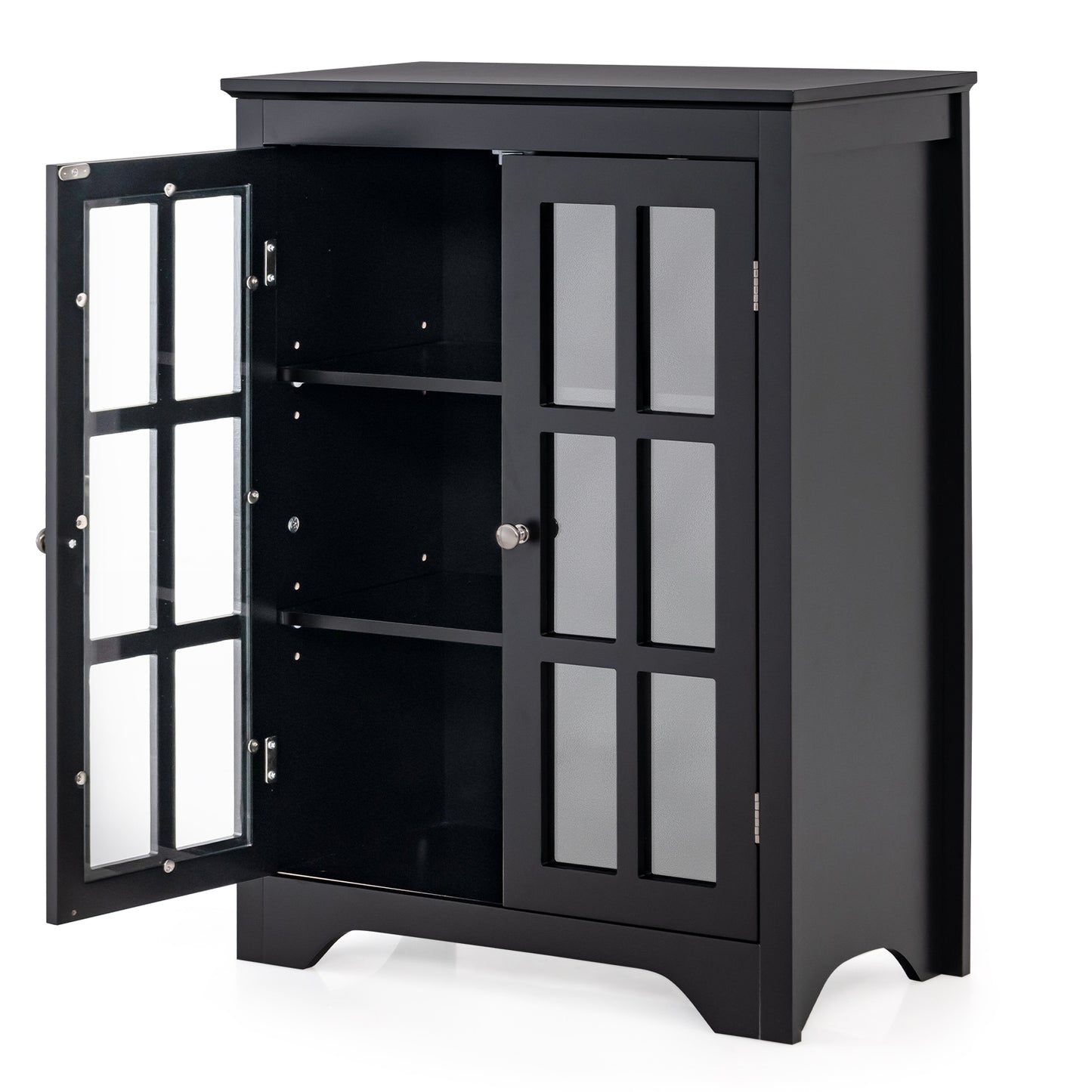 Freestanding Storage Cabinet with Glass Doors & Adjustable Shelves