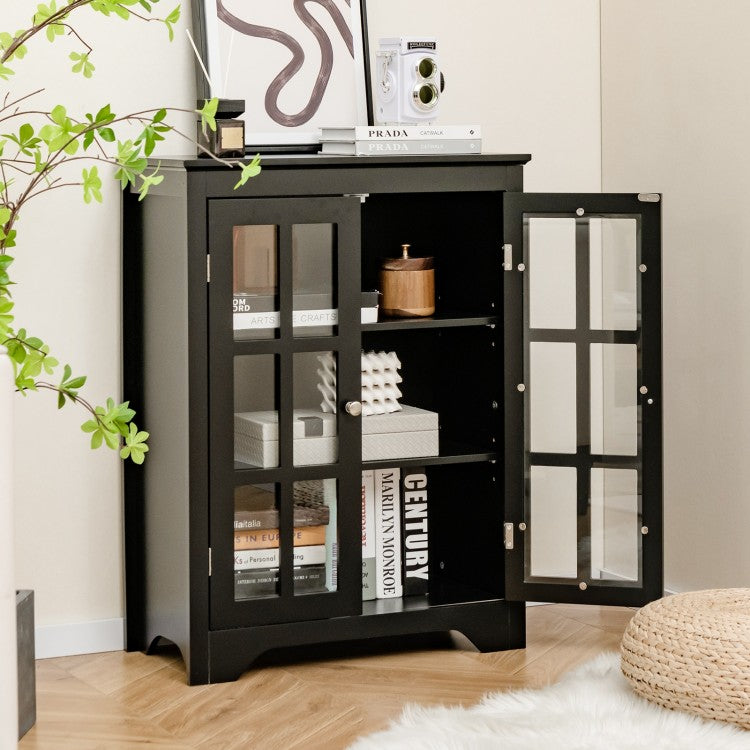 Freestanding Storage Cabinet with Glass Doors & Adjustable Shelves