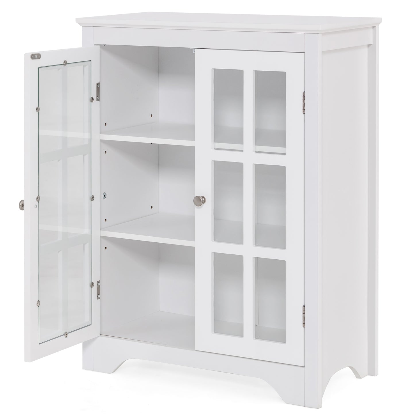 Freestanding Storage Cabinet with Glass Doors & Adjustable Shelves