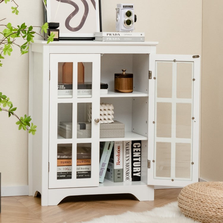 Freestanding Storage Cabinet with Glass Doors & Adjustable Shelves