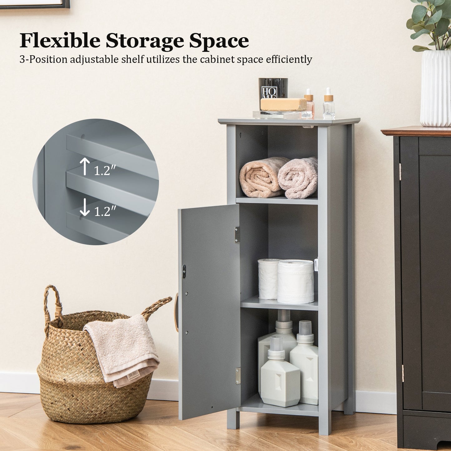 2-Tier Bathroom Storage Cabinet with Adjustable Shelves