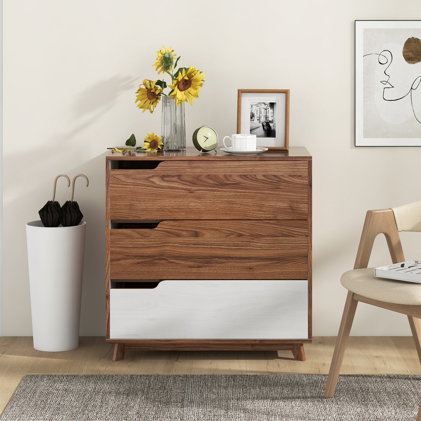 Rustic Farmhouse 3-Drawer Wooden Dresser for Bedroom, Living Room & Entryway Storage