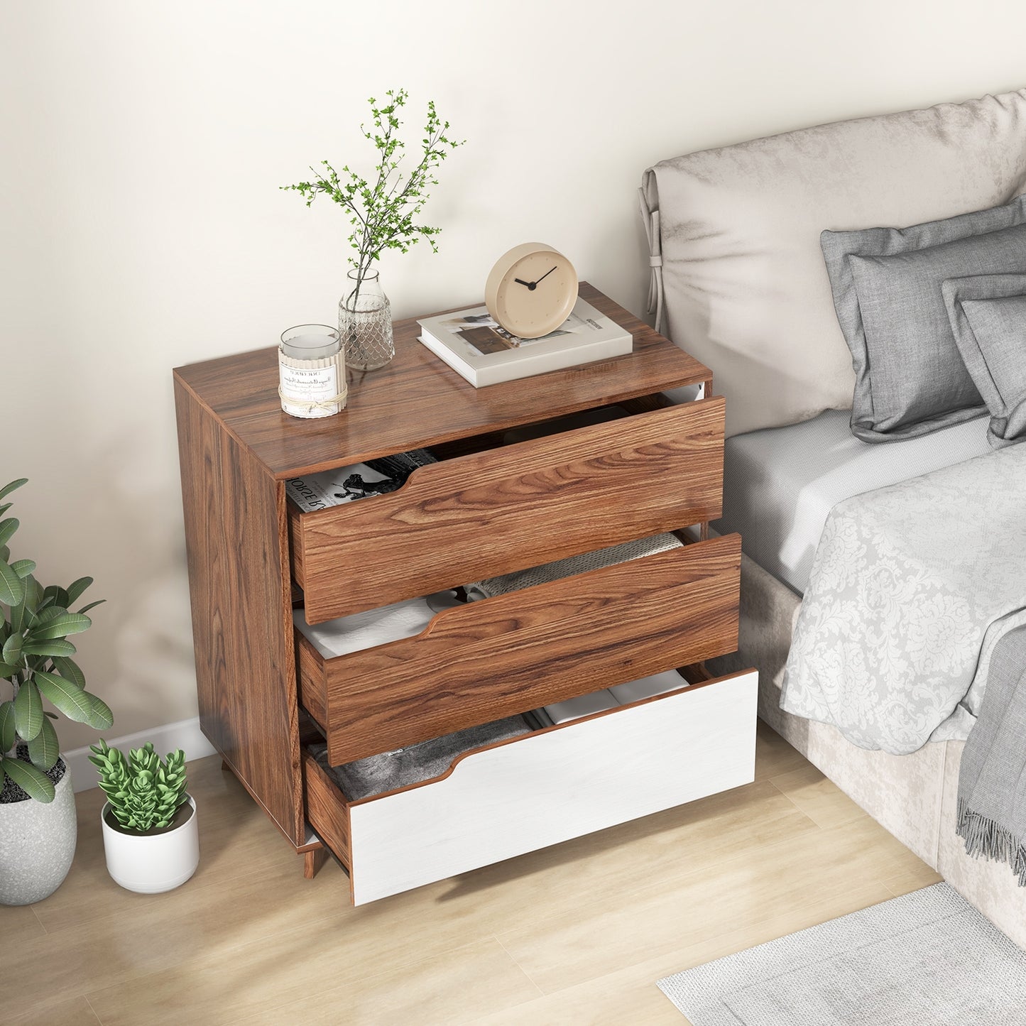 Rustic Farmhouse 3-Drawer Wooden Dresser for Bedroom, Living Room & Entryway Storage