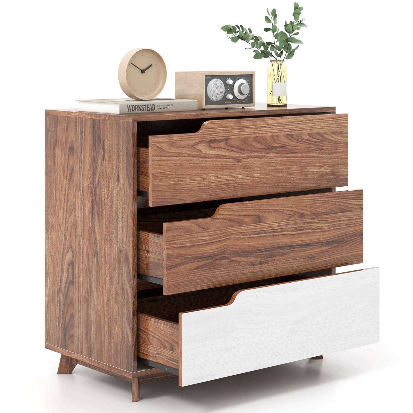 Rustic Farmhouse 3-Drawer Wooden Dresser for Bedroom, Living Room & Entryway Storage