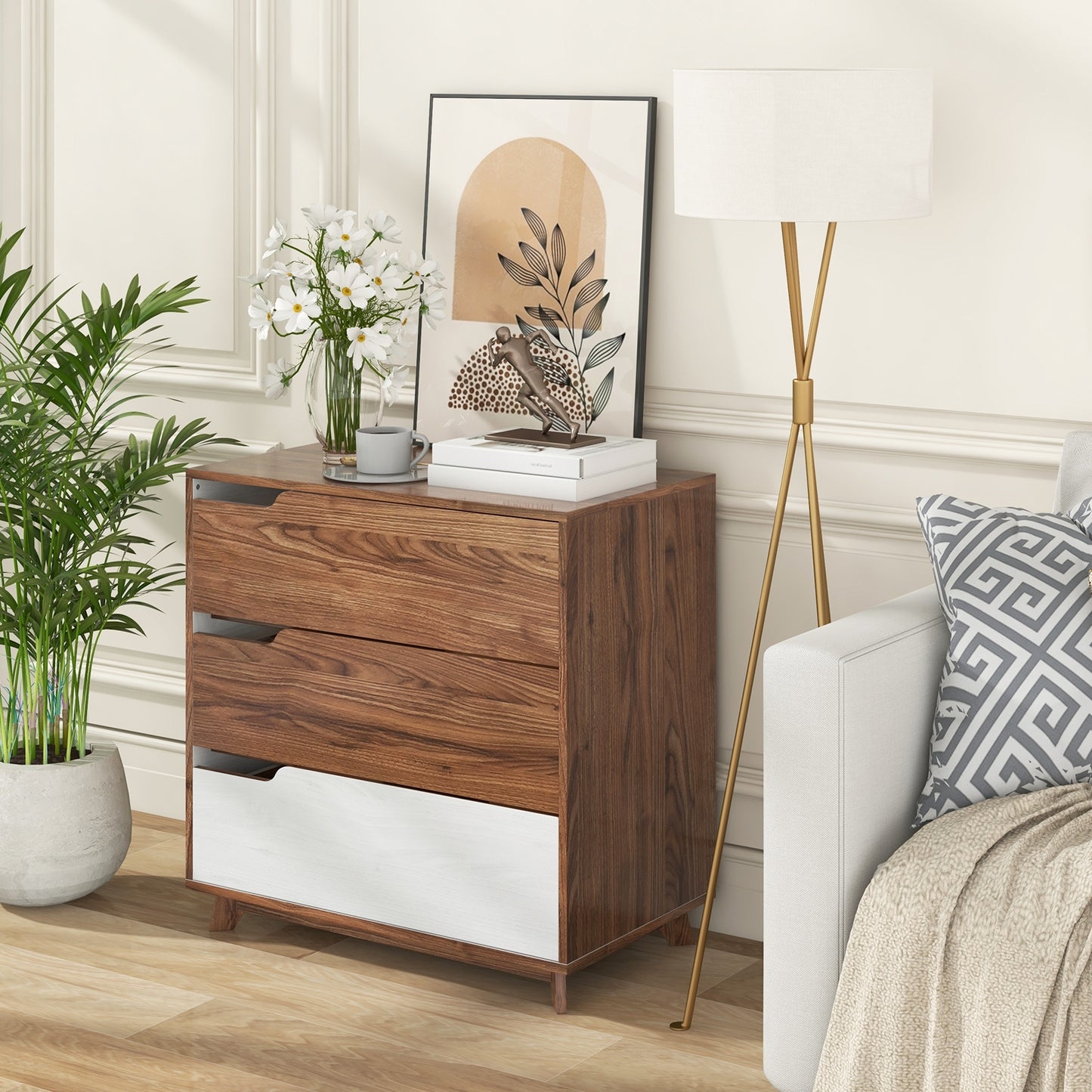 Rustic Farmhouse 3-Drawer Wooden Dresser for Bedroom, Living Room & Entryway Storage