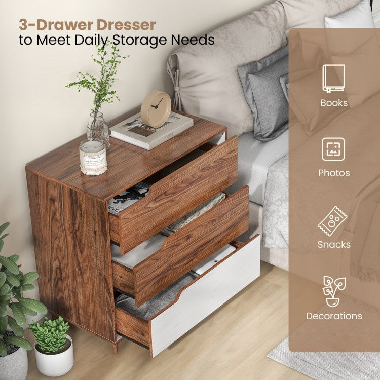 Rustic Farmhouse 3-Drawer Wooden Dresser for Bedroom, Living Room & Entryway Storage