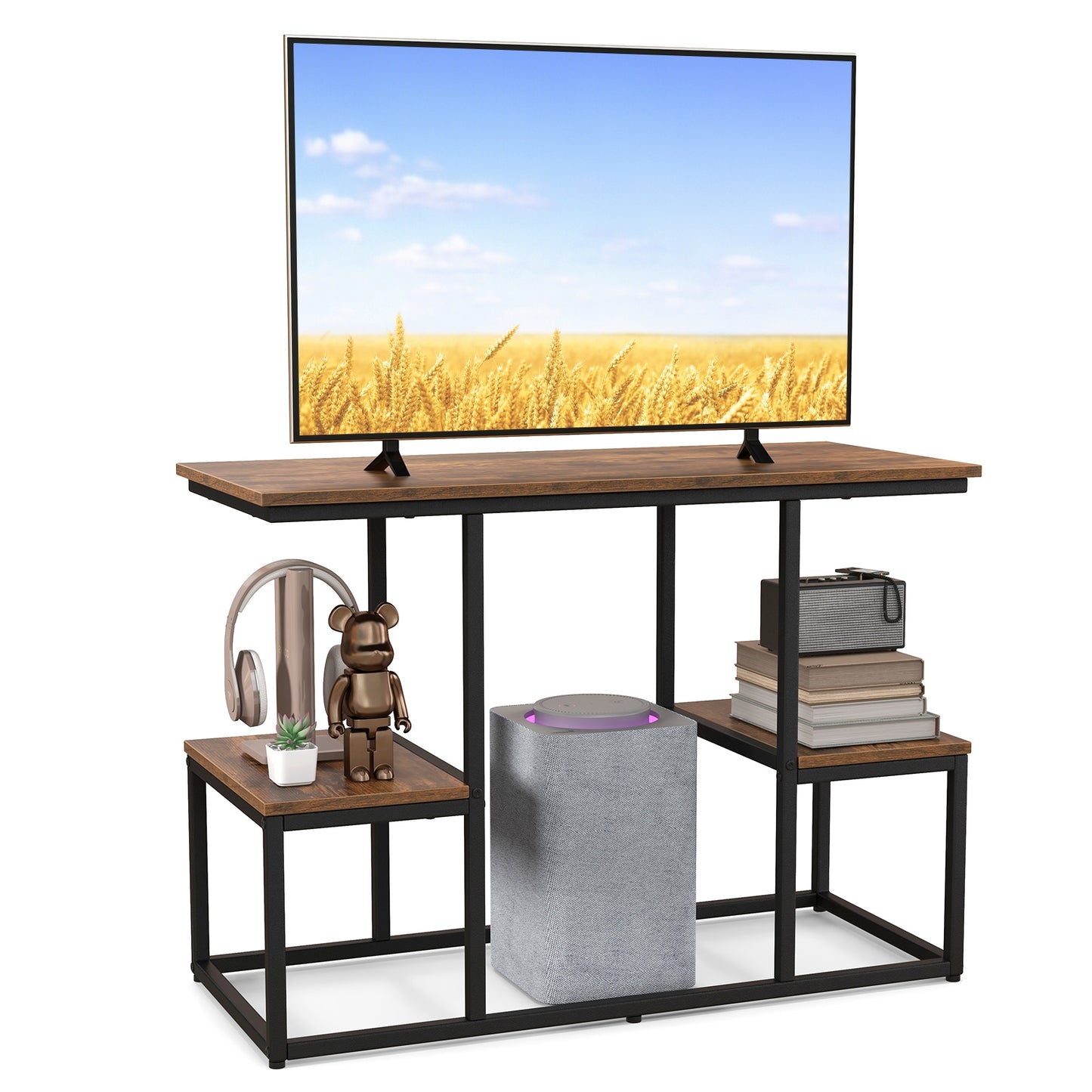 Rustic Wood Console Table with Open Storage for TVs up to 50 Inches