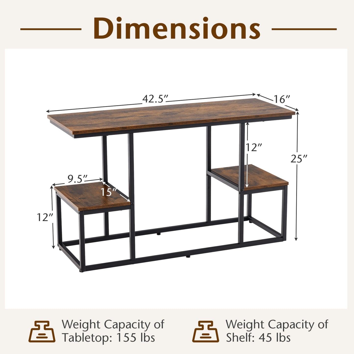 Rustic Wood Console Table with Open Storage for TVs up to 50 Inches