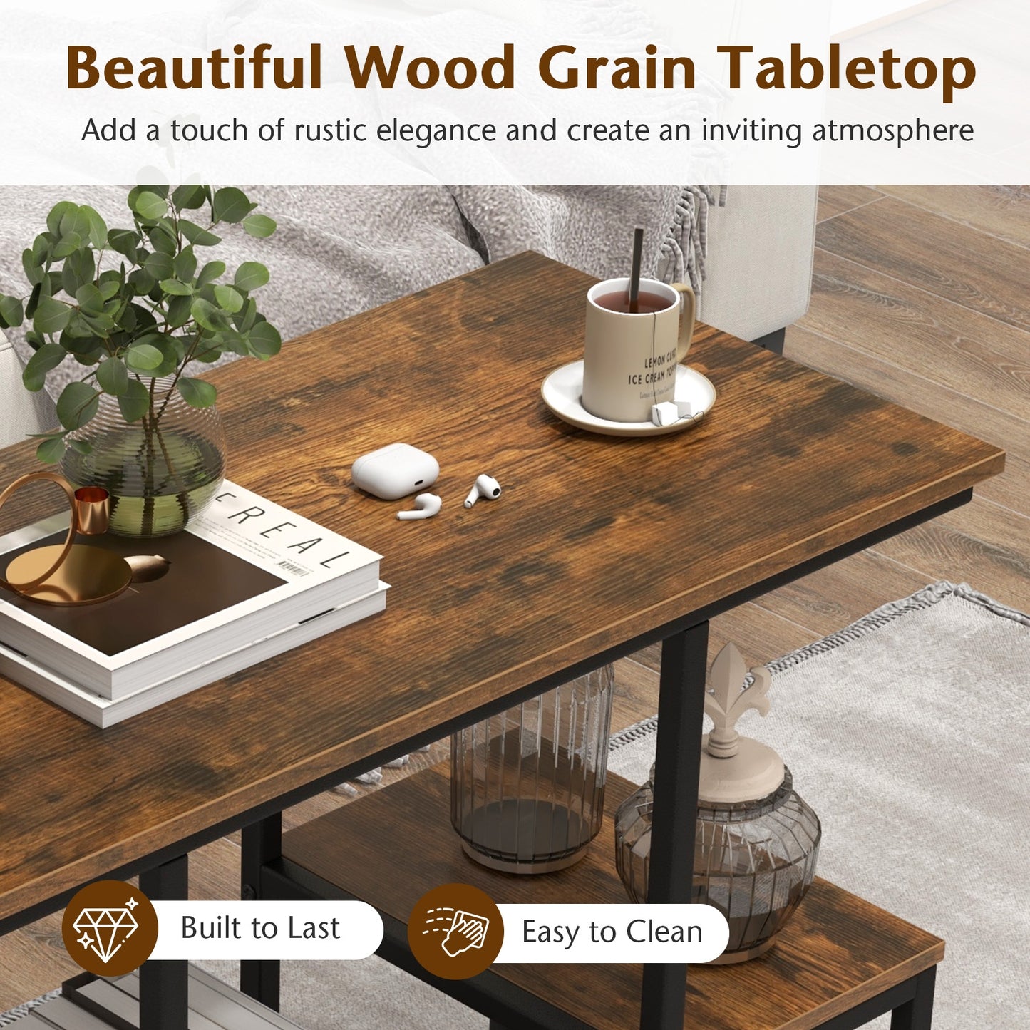 Rustic Wood Console Table with Open Storage for TVs up to 50 Inches