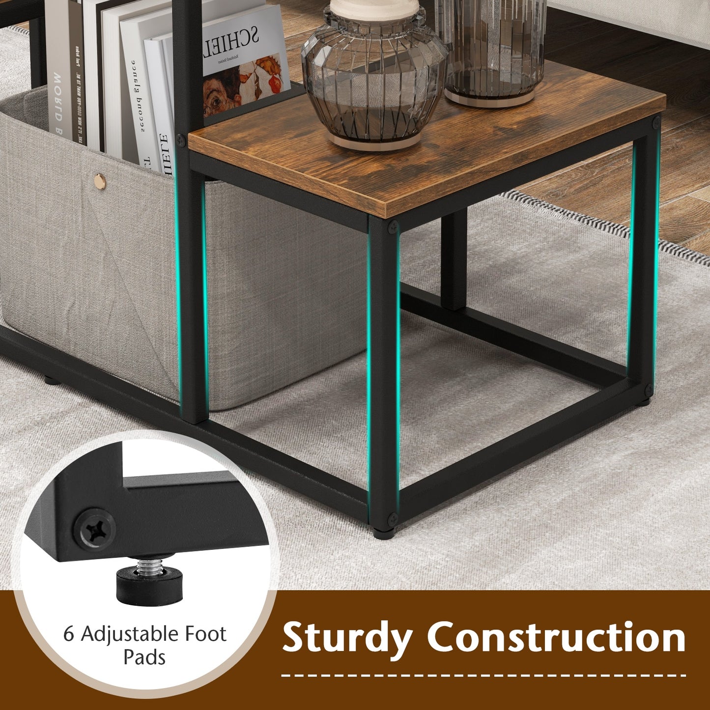 Rustic Wood Console Table with Open Storage for TVs up to 50 Inches