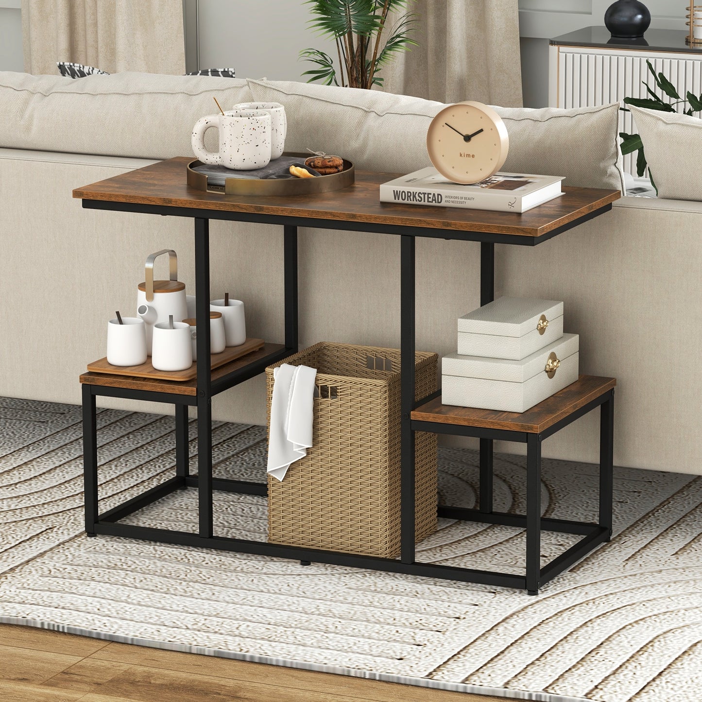 Rustic Wood Console Table with Open Storage for TVs up to 50 Inches