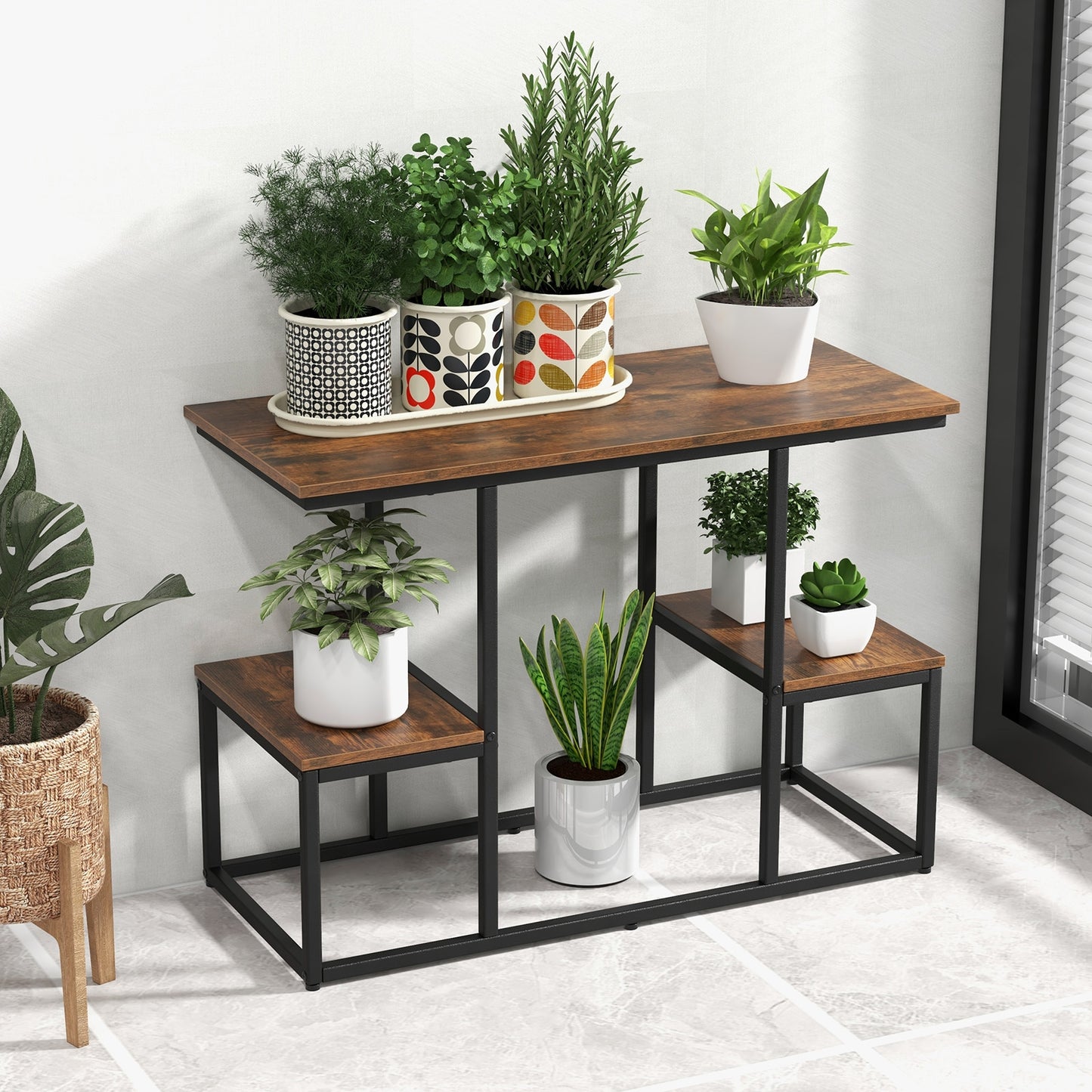 Rustic Wood Console Table with Open Storage for TVs up to 50 Inches