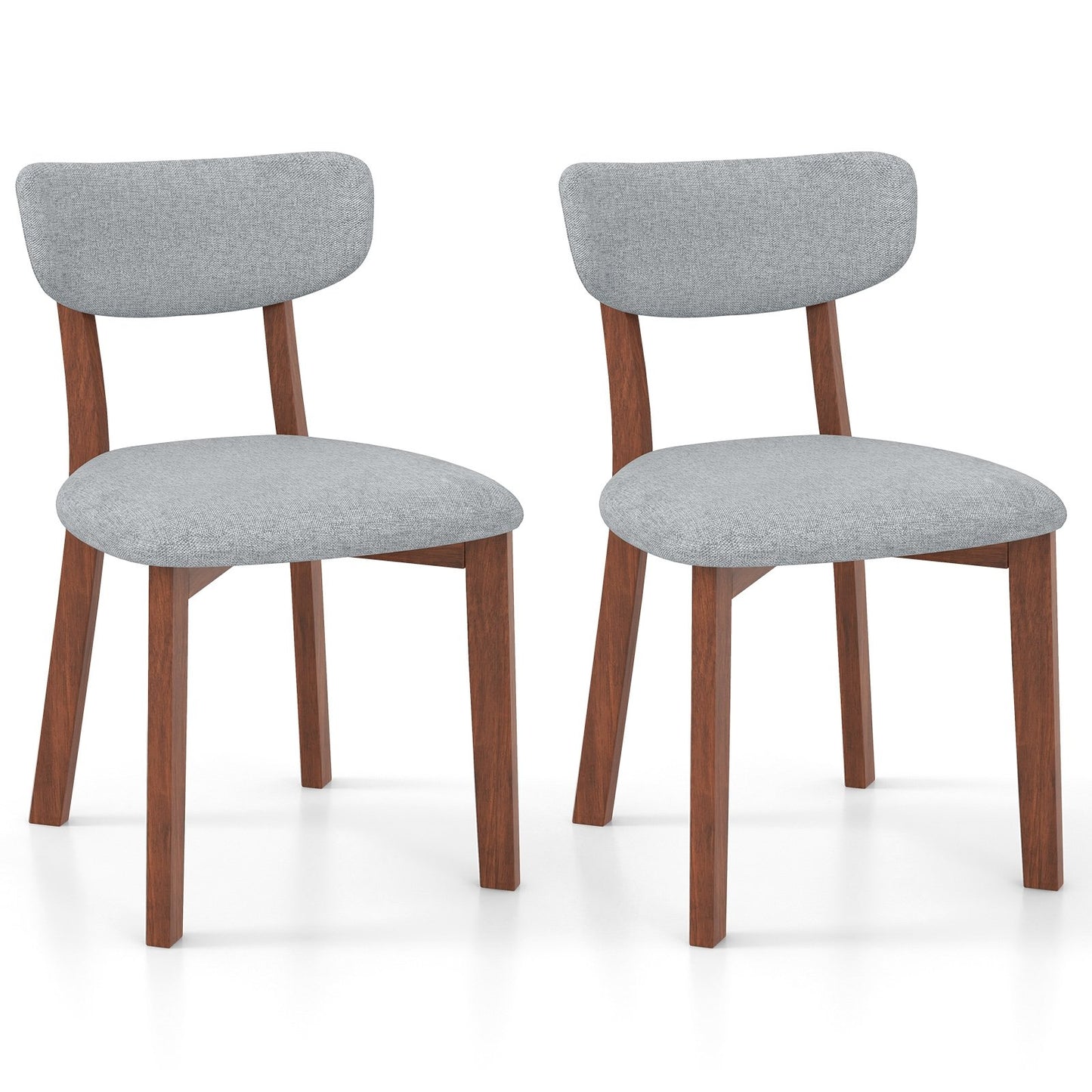 Upholstered Dining Chairs with Mid-Back Design and Solid Rubber Wood Frame – Grey, Set of 2