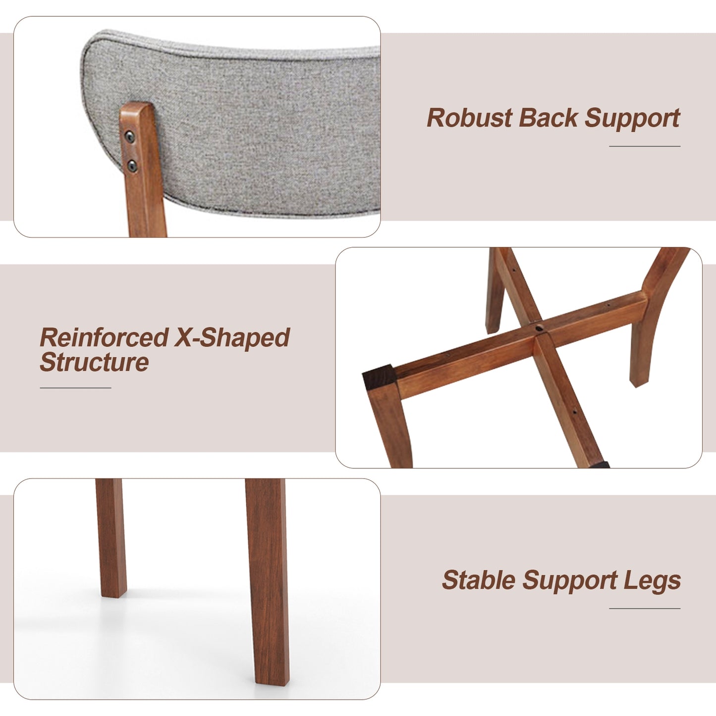 Upholstered Dining Chairs with Mid-Back Design and Solid Rubber Wood Frame – Grey, Set of 2