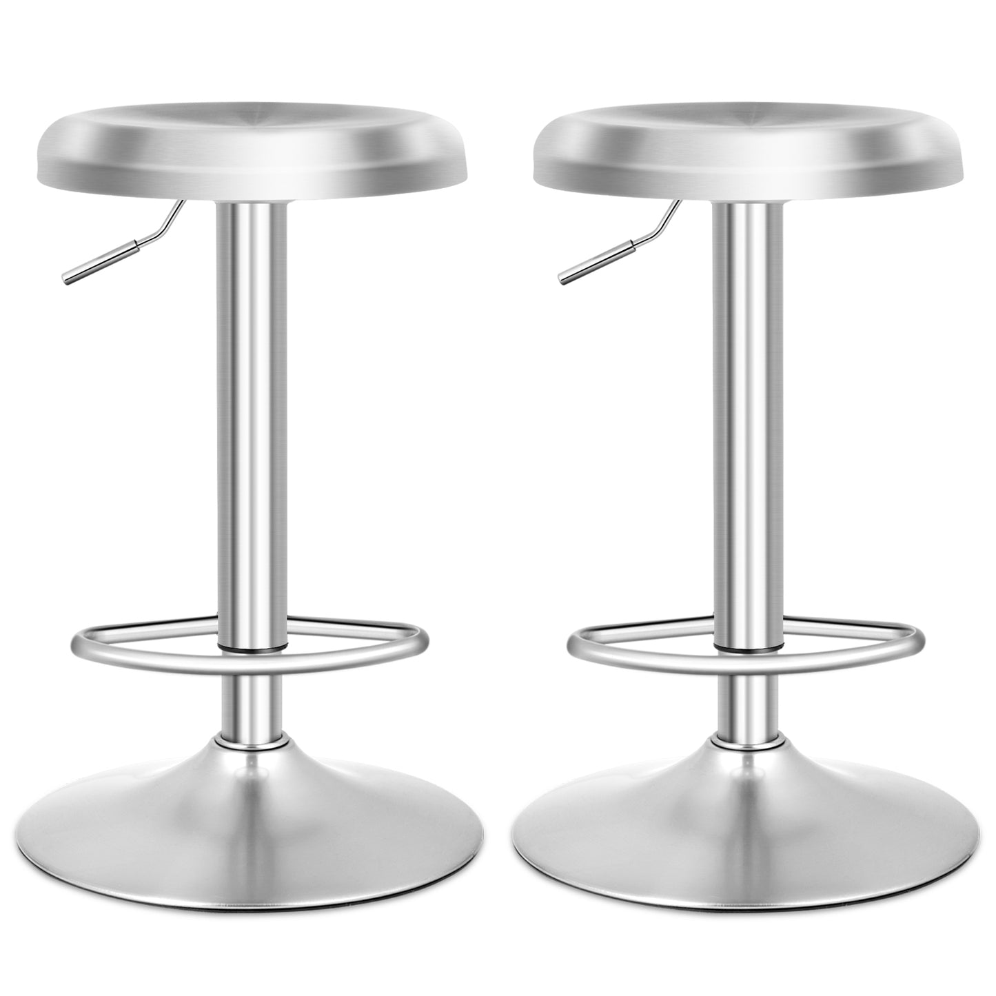 Modern Adjustable Swivel Bar Stool with Footrest and Stainless Steel Seat, Set of 2