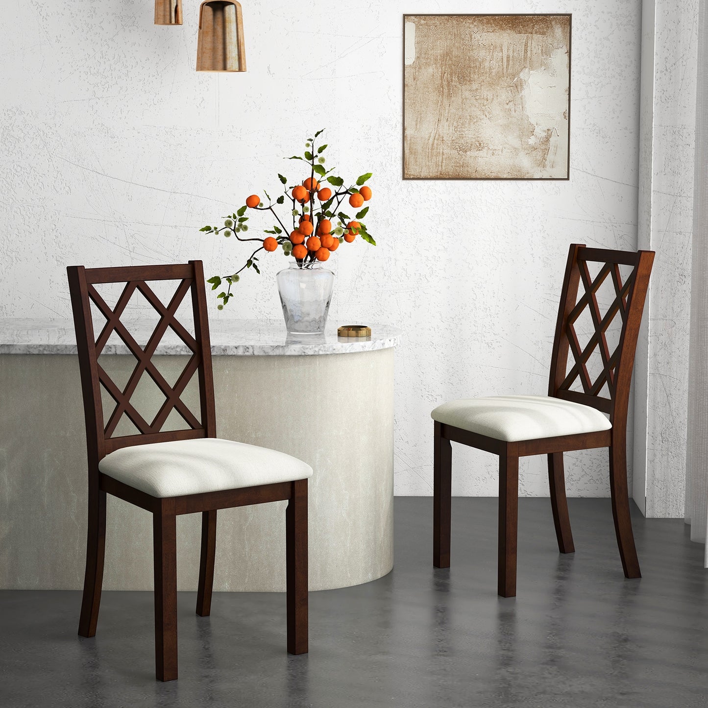 Wooden Dining Chairs with Upholstered Seat Cushion and Durable Rubber Wood Legs - Set of 2