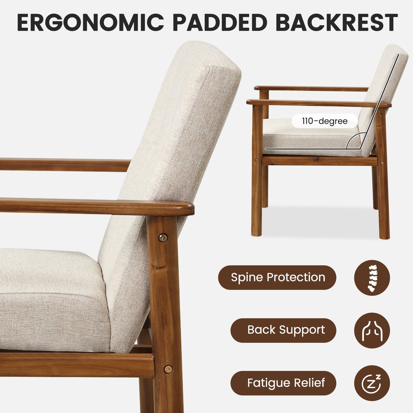 Comfortable Linen Accent Chair with Wood Legs and Supportive Cushion