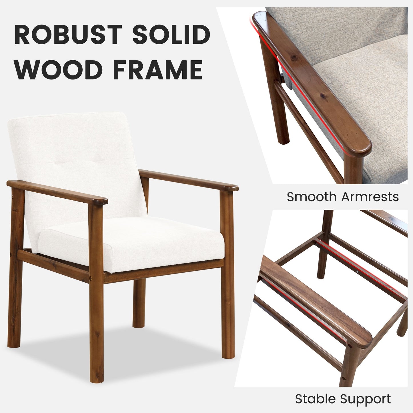 Comfortable Linen Accent Chair with Wood Legs and Supportive Cushion