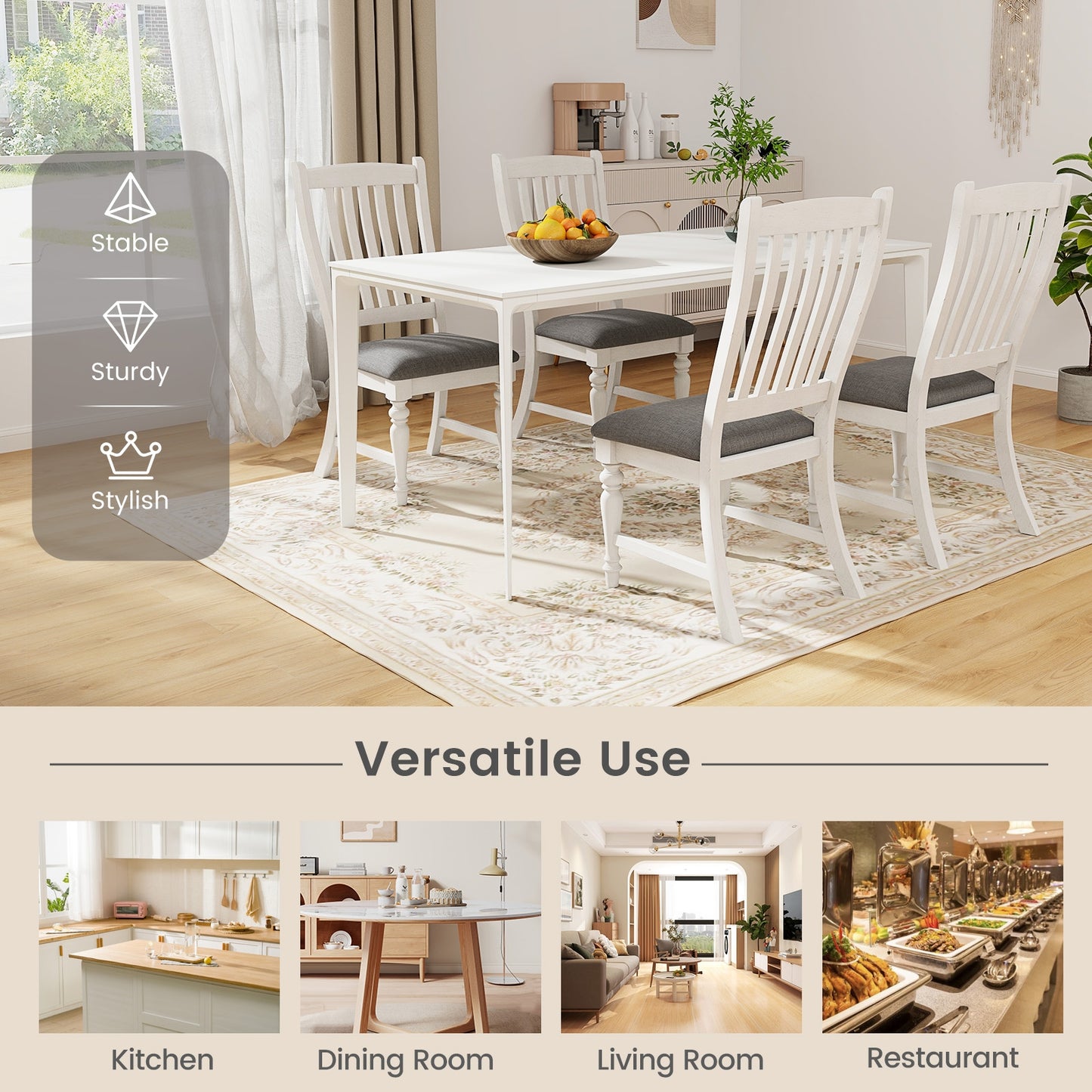 Dining Chairs with Solid Wood Legs and Comfortable Seat Set of 2