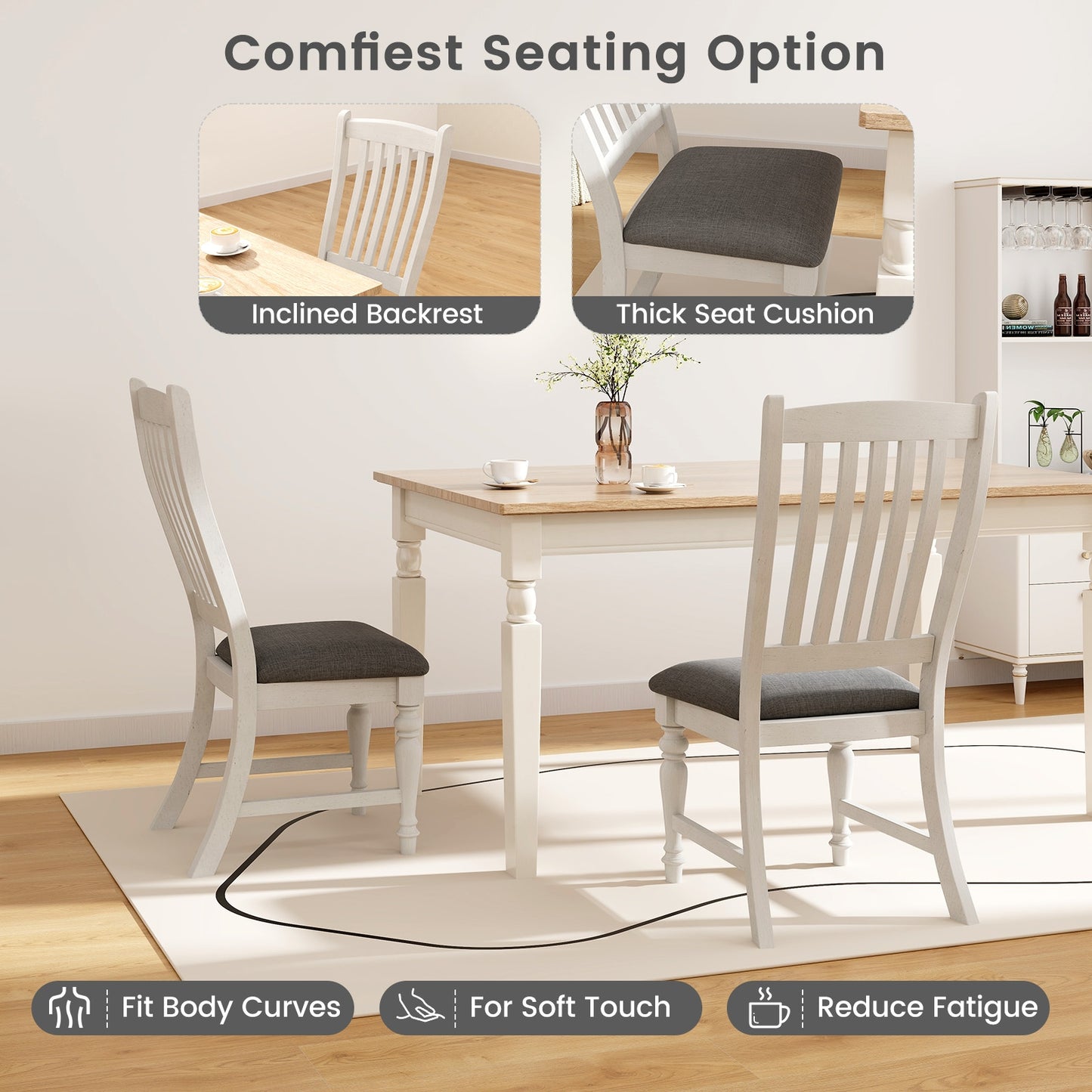Dining Chairs with Solid Wood Legs and Comfortable Seat Set of 2
